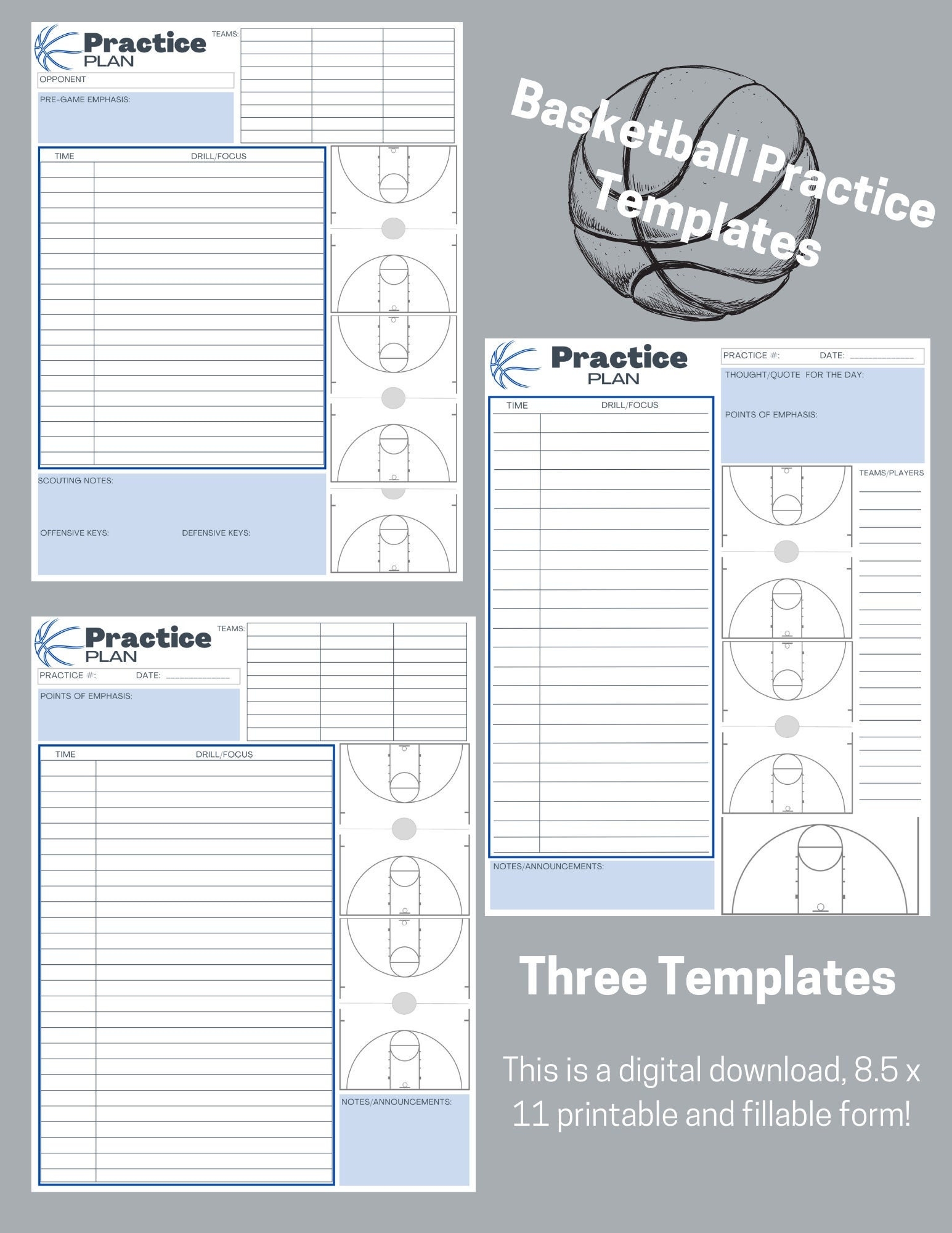 Basketball Practice Plan Templates 3 Digital Download Blue Etsy