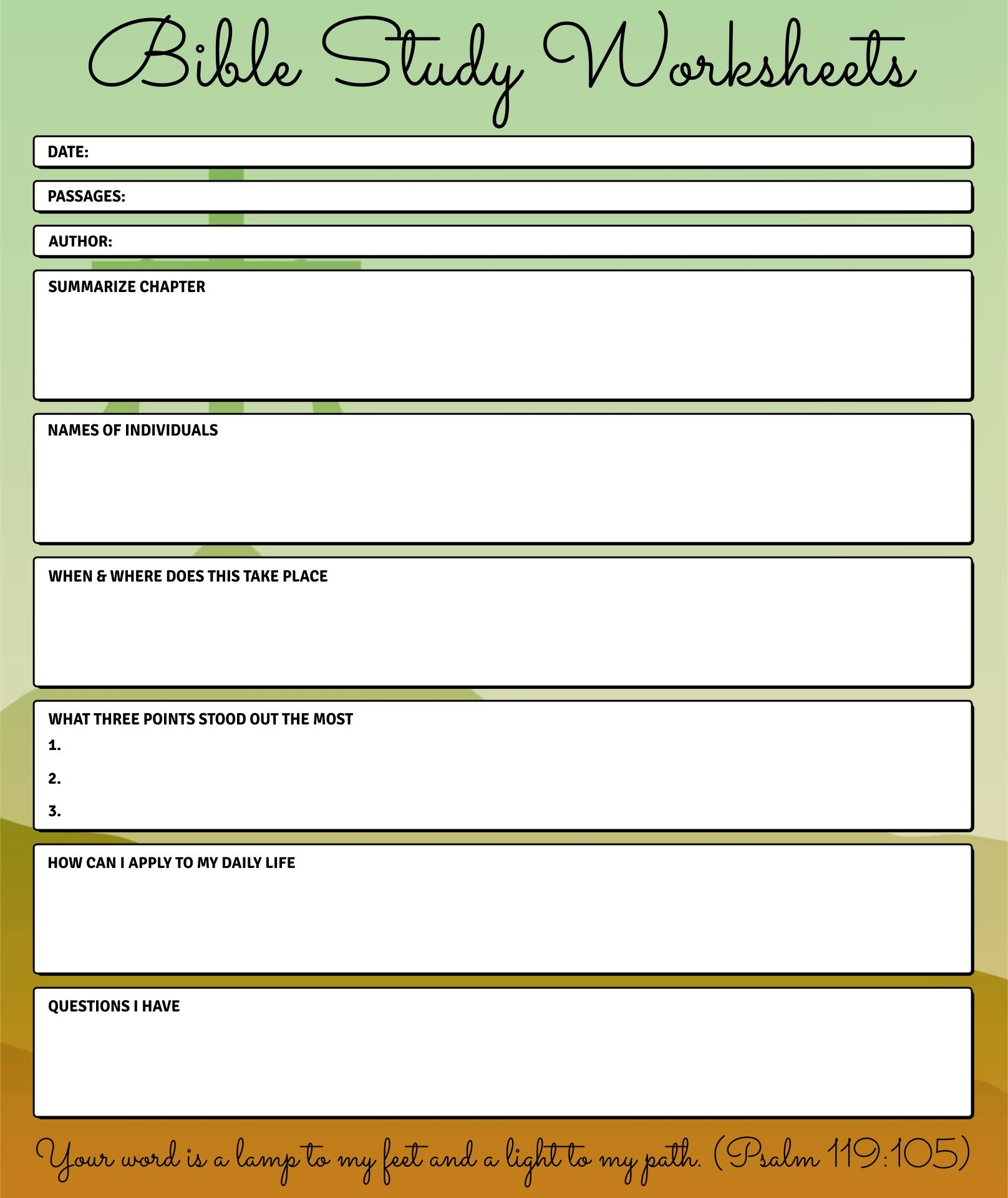 Free Printable Bible Worksheets For Youth
