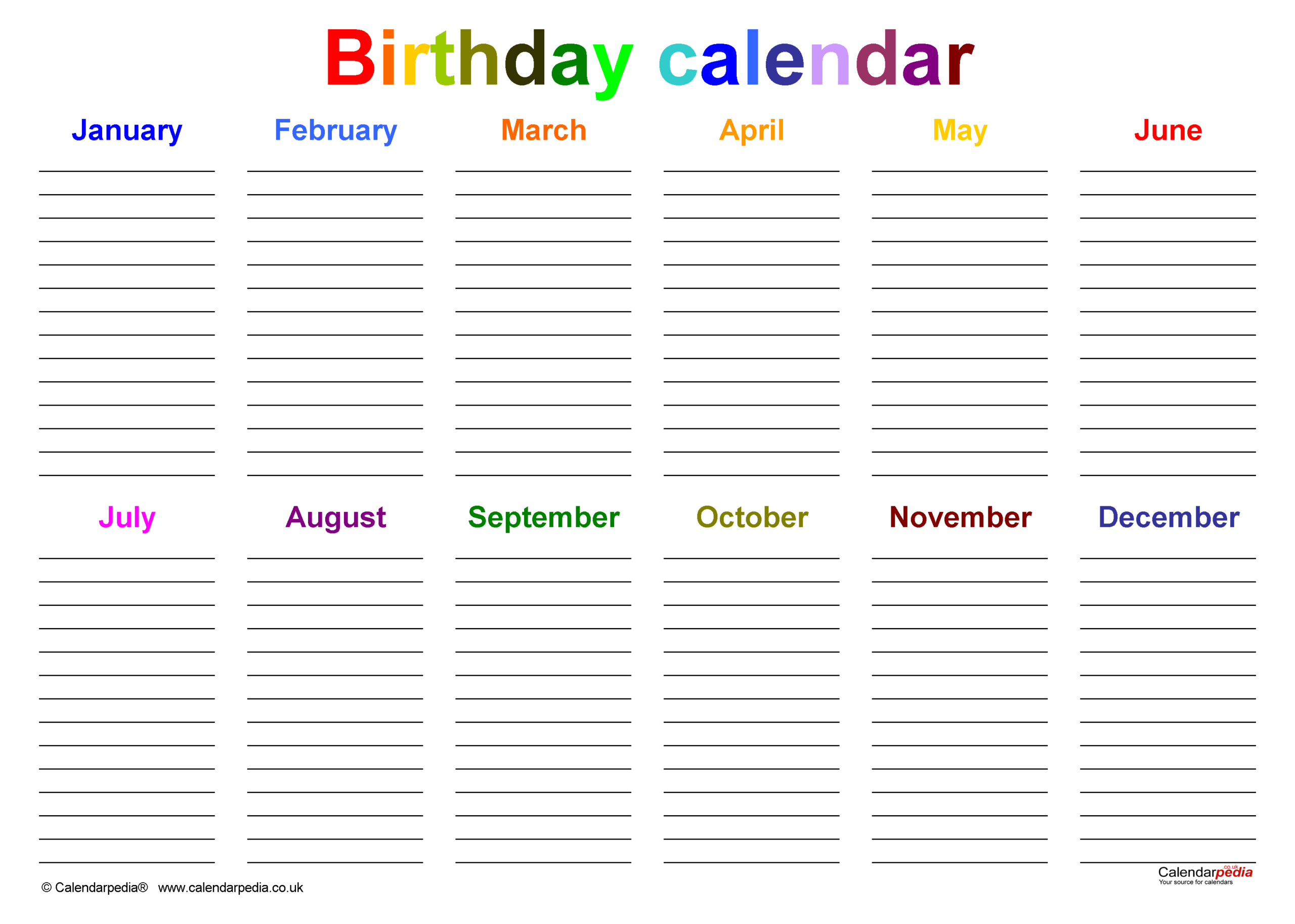 Blank Birthday Calendar Printable