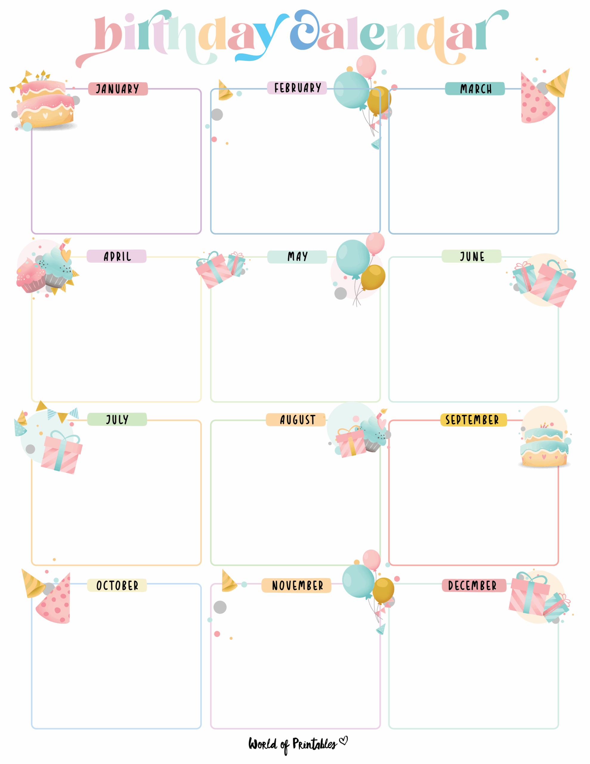 Free Printable Birthday Chart Template