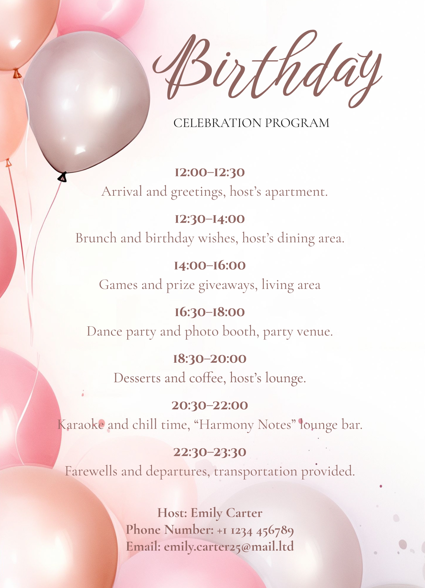 Birthday Party Itinerary Free Google Docs Template Gdoc io