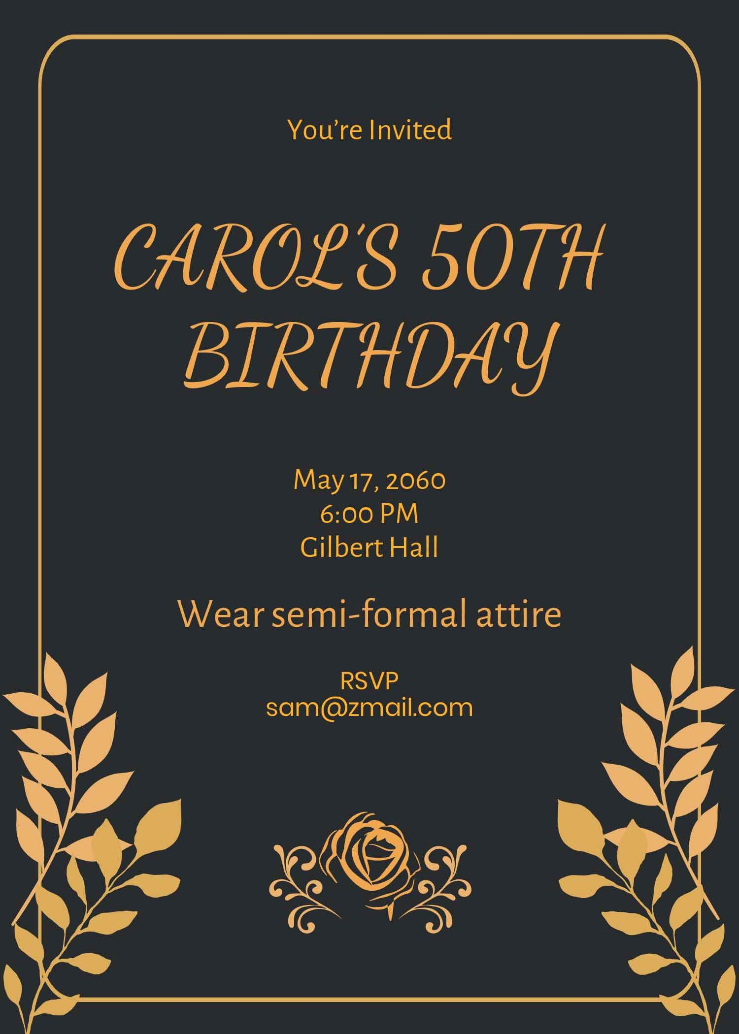 Black And Gold 50th Birthday Invitation Template In PSD 