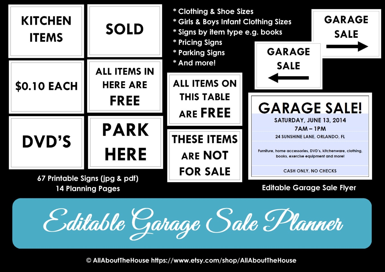 BLACK EDITABLE Garage Sale Planner Yard Sale Organizer Printables Household Binder Chevron Checklist Garage Sale Signs Moving Planner Etsy