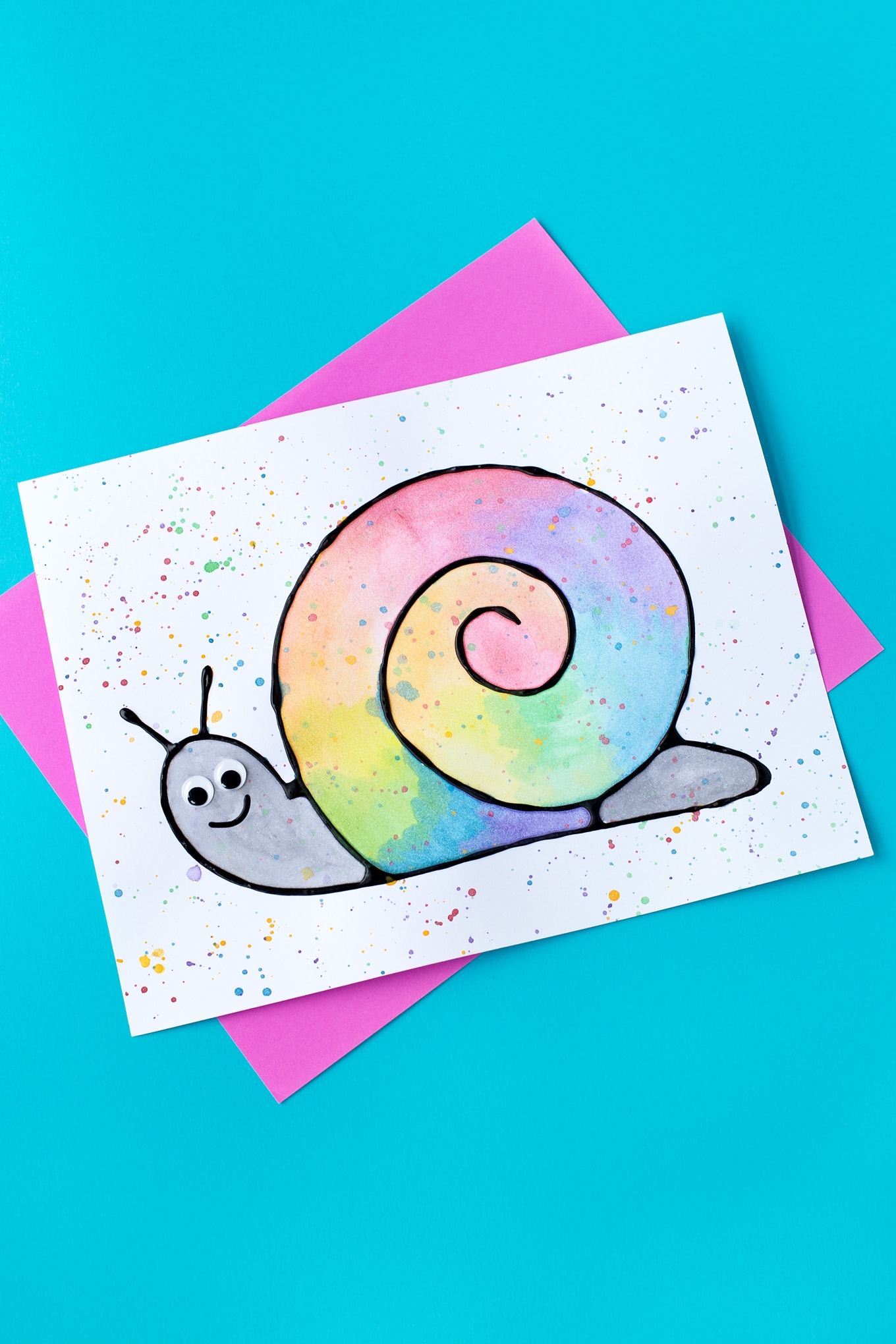 Black Glue And Watercolor Snail Art