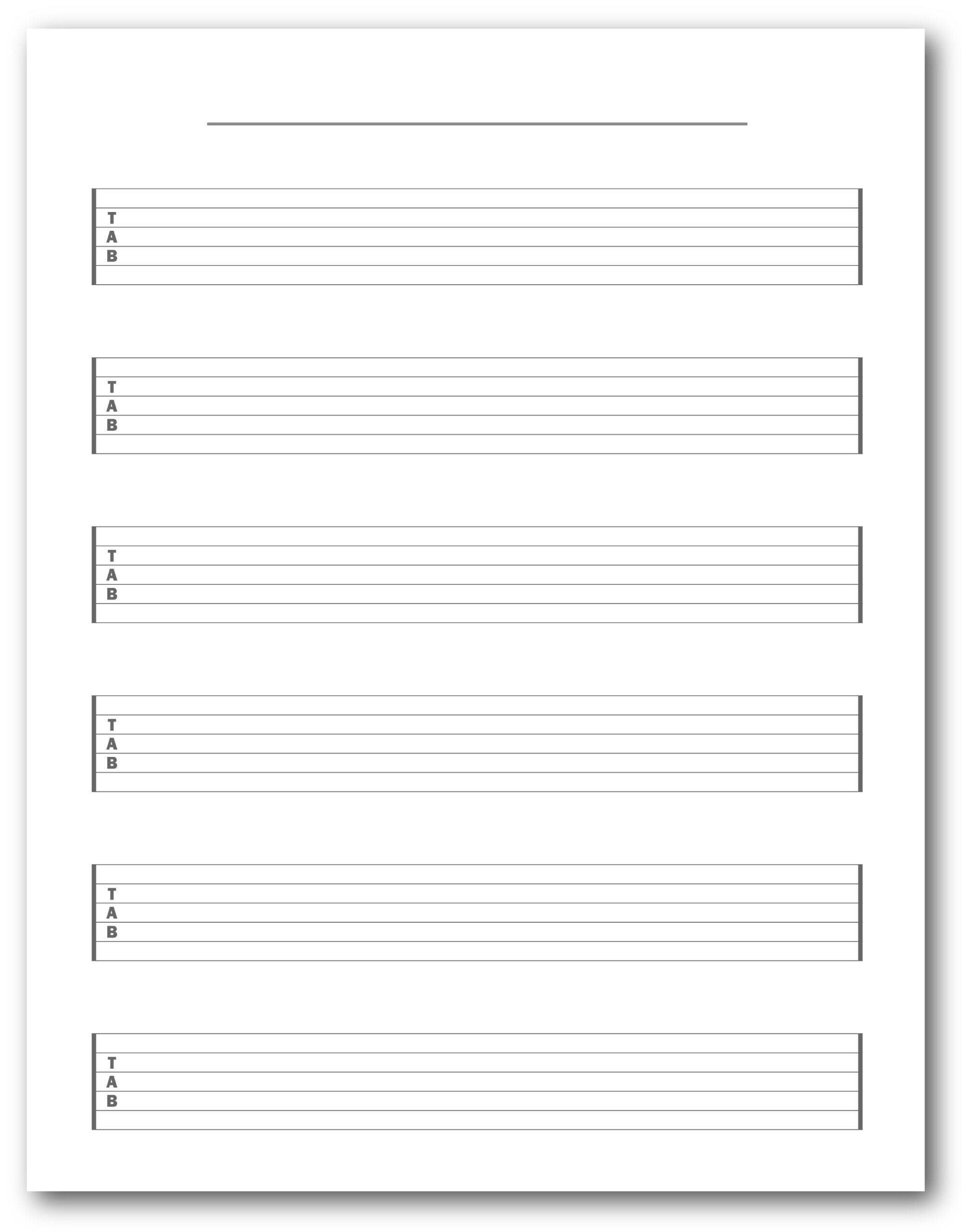 Blank 6 string Guitar Tablature 6 Large Rows For Easy Reading Blank Sheet Music Blank Guitar Tab Blank Tab Sheets Printable Sheet Music Etsy