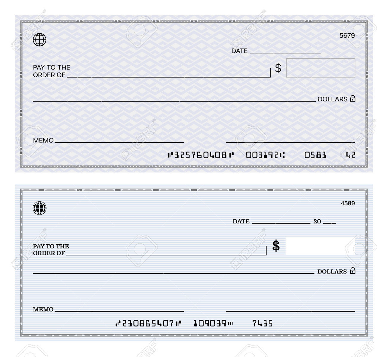 Blank Bank Check Checkbook Check Template Or Payment Voucher Vector Mockup Bank Pay Check Or Money Bill For Dollar Cash Payout Paycheck Certificate Template With Guilloche Pattern Royalty Free SVG Cliparts Vectors 