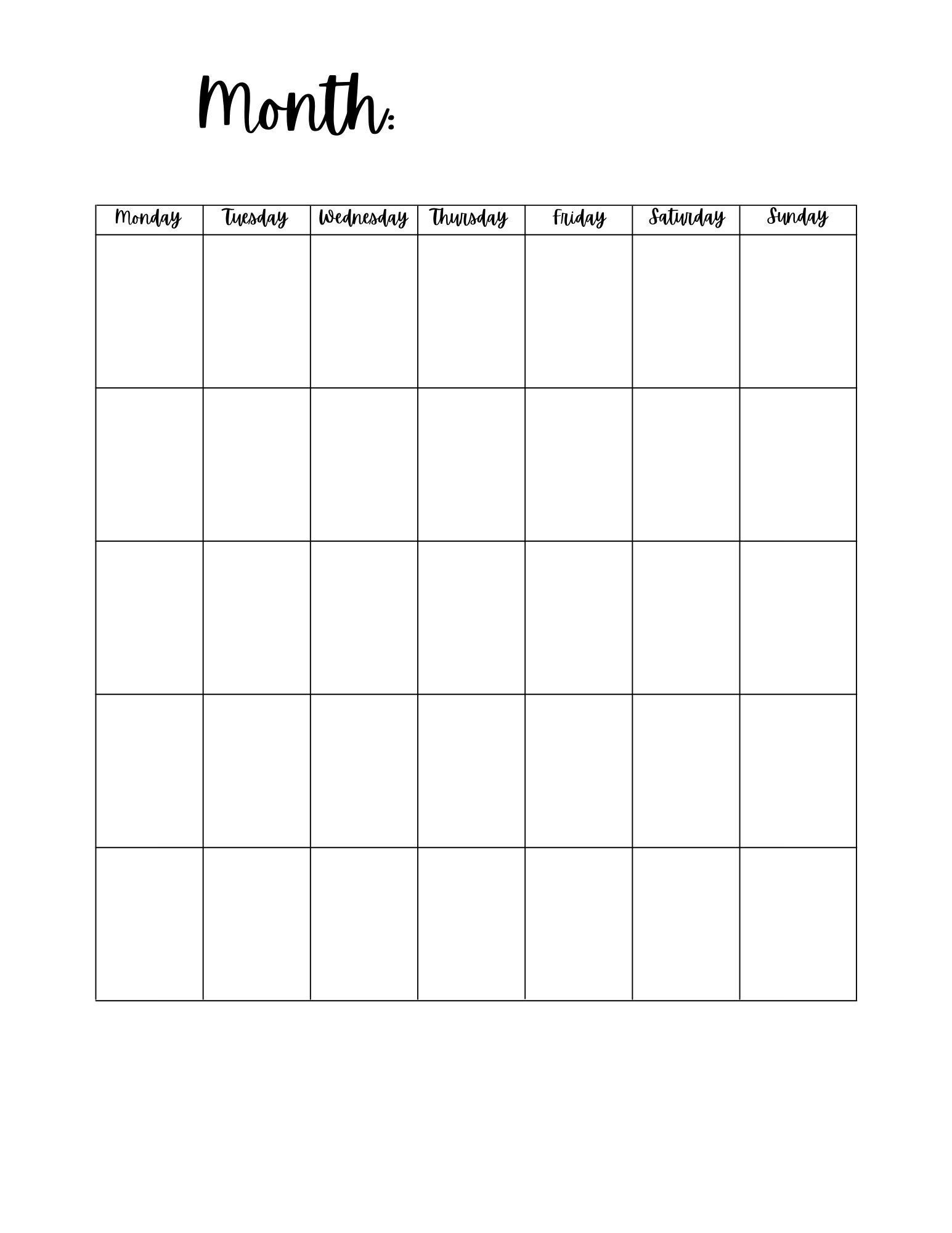 Blank Calendar Template 8 5 X 11 Inches Vertical Printable Calendar Page PDF Printable Instant Download