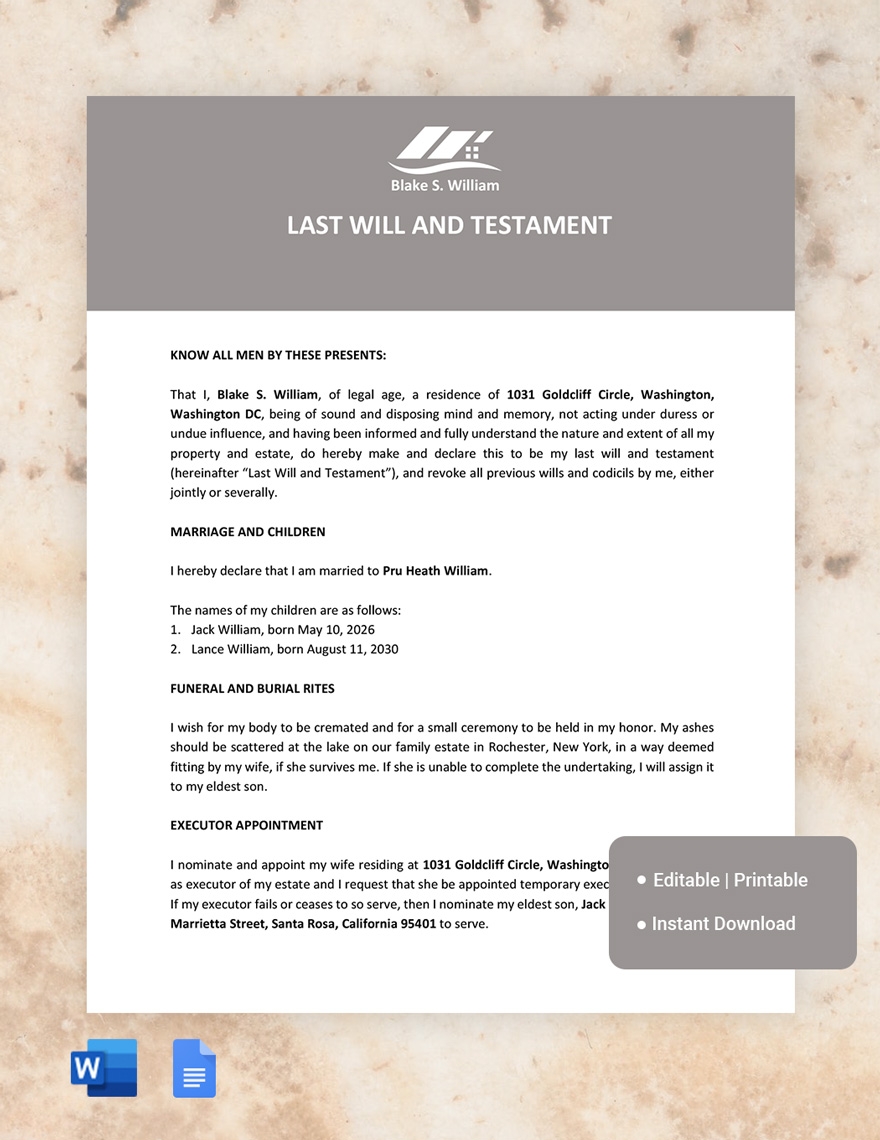 Blank Last Will And Testament Template In Google Docs Word Download Template
