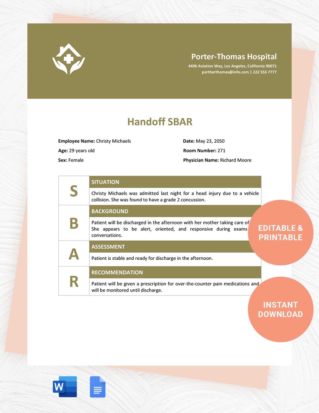 Blank SBAR Template In Word Google Docs Download Template