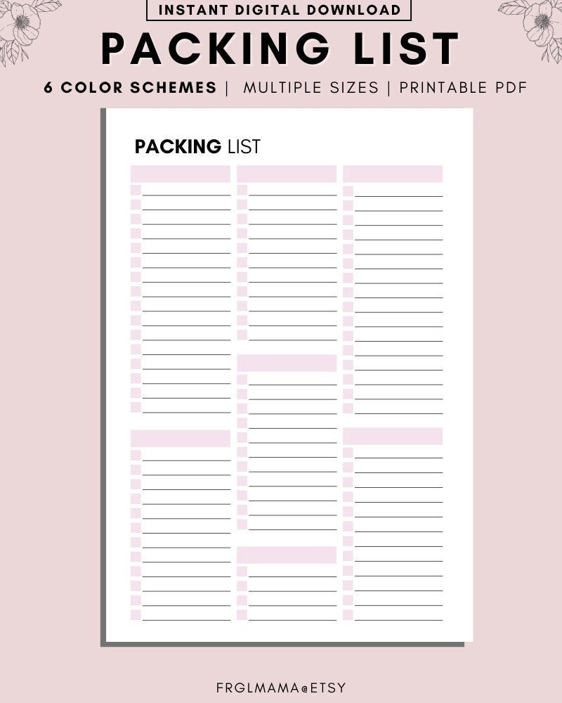 Blank Vacation Packing List Printable Packing List Template Packing List Downloads Organization Printables Packing Checklist Task PDF Etsy UK
