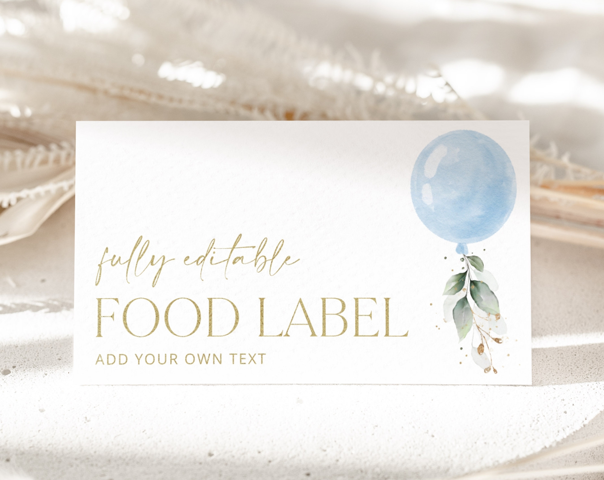 Blue Balloon Food Label Baby Shower Decoration