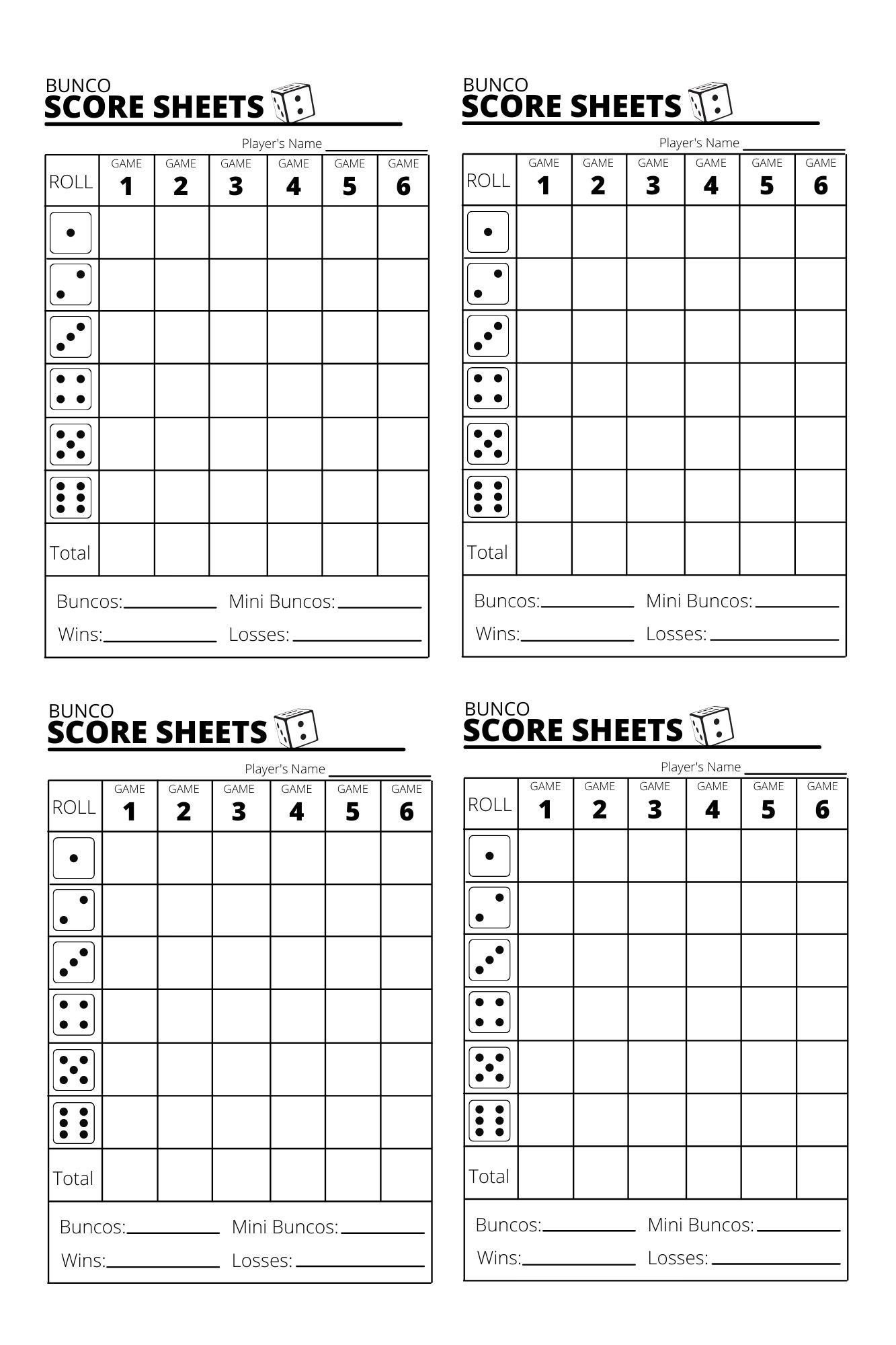 Free Bunco Score Sheets Printable