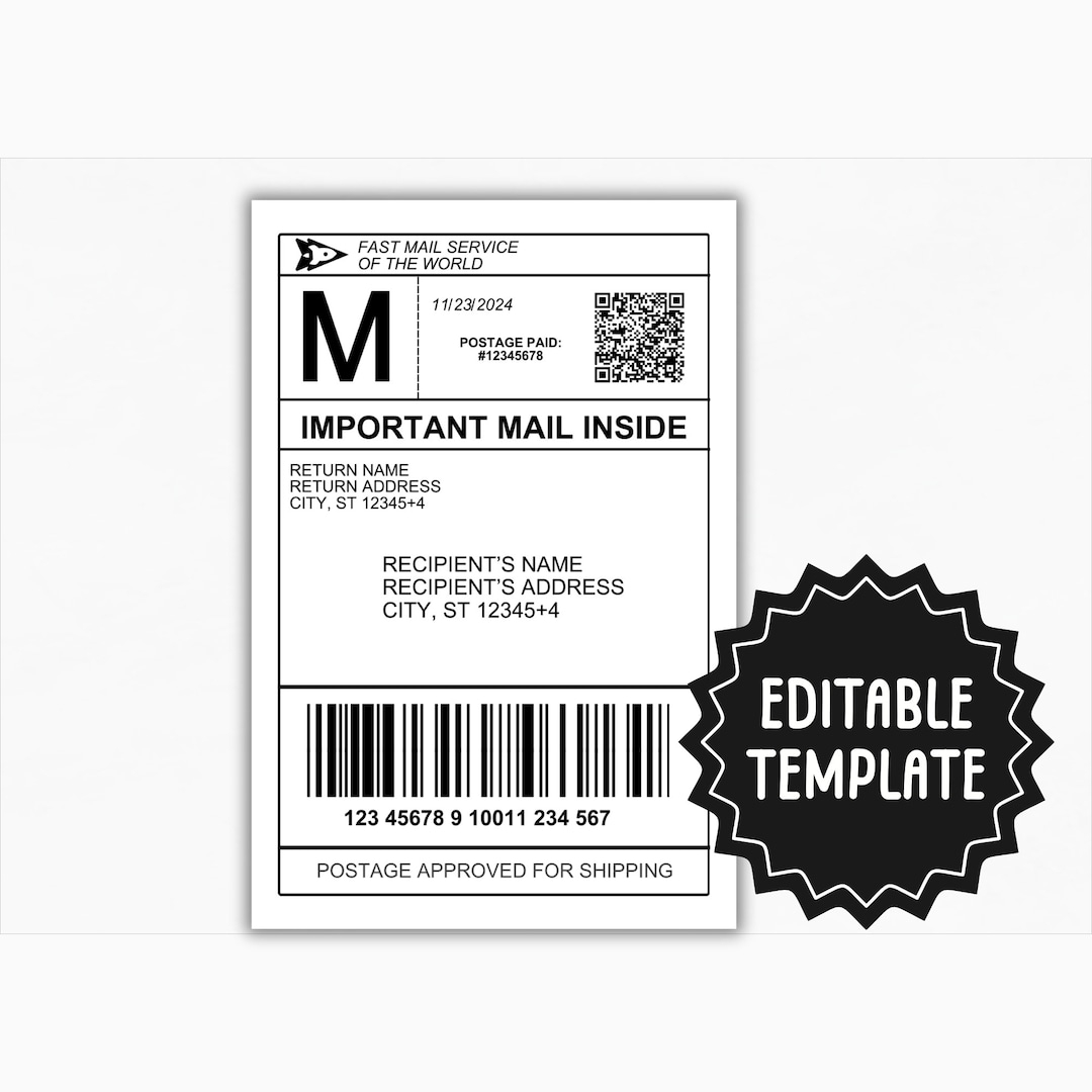 Buy Fake Shipping Label Template Editable Personalized Mail Label Fake Mail Shipping Label Template For Gift Box Gag Gift Mail Label Online In 
