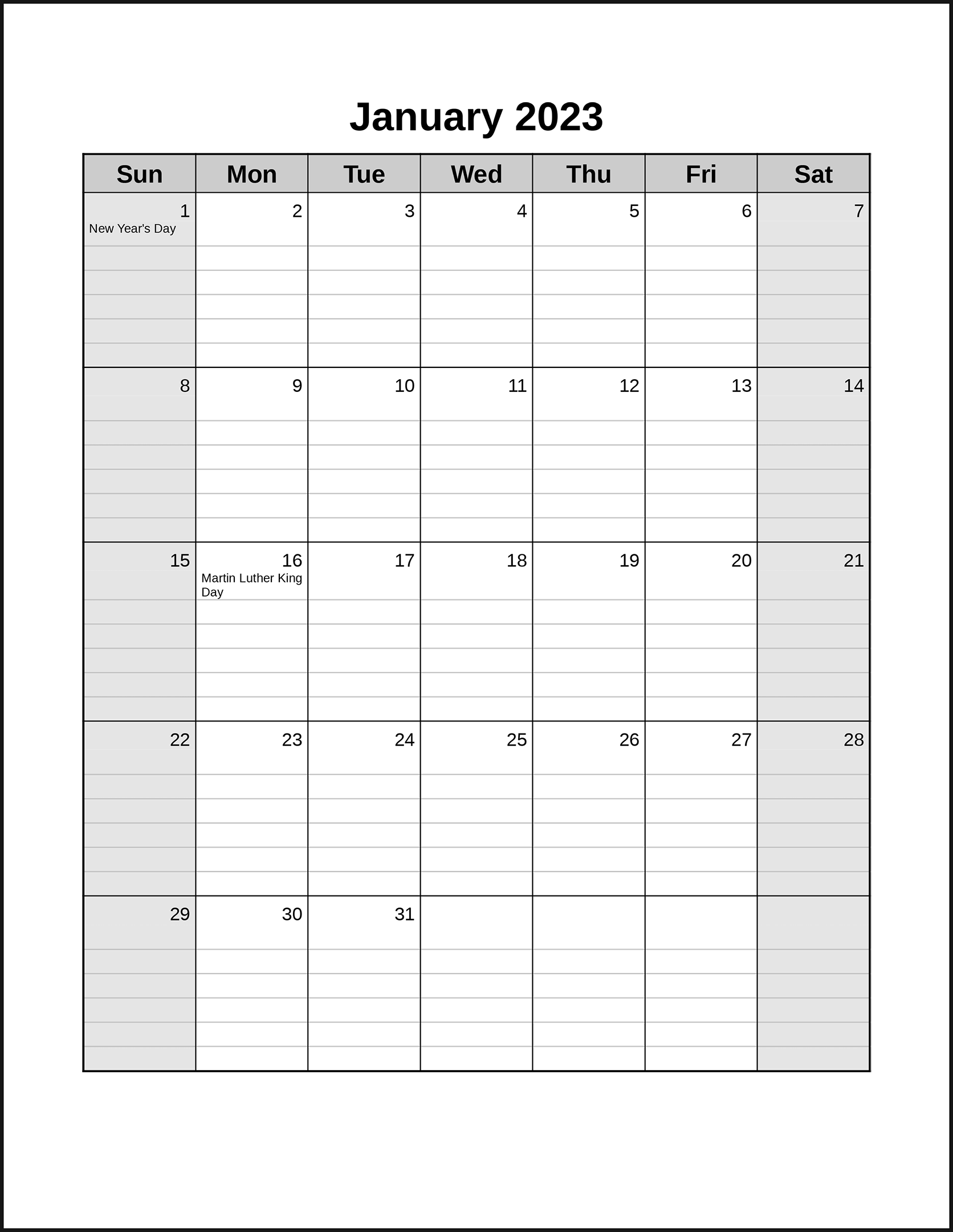 Printable Calendar Blank Lined
