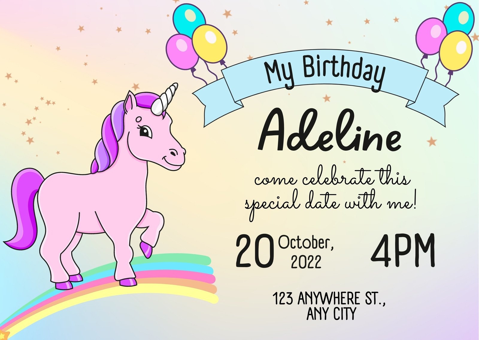 Free Printable Unicorn Birthday Card Template