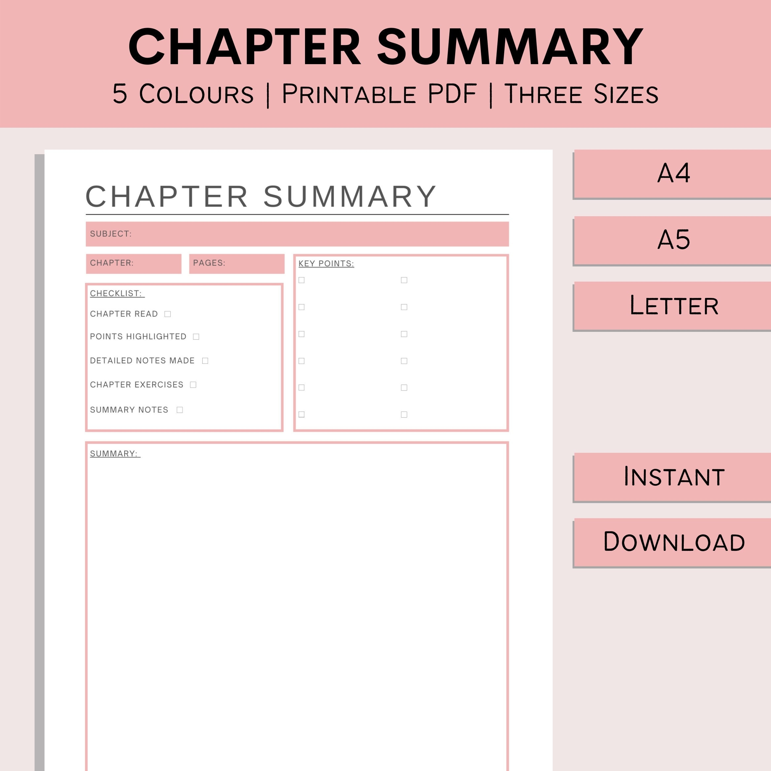 Free Printable Chapter Summary Template Pdf