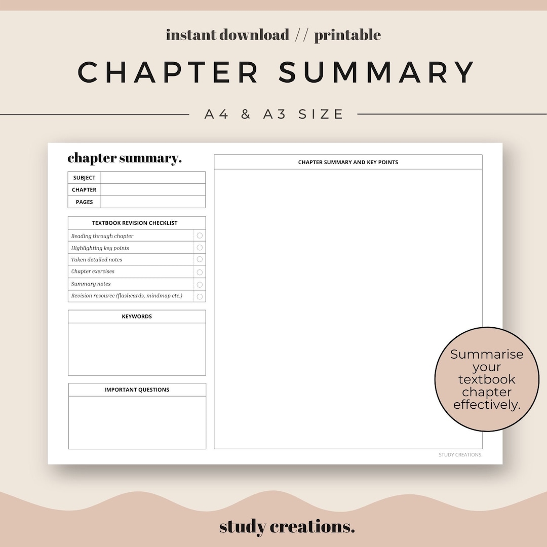 Chapter Summary Sheet For Students Summary And Revision Revision Sheet Planner Insert A4 And A3 Size Instant Download Etsy