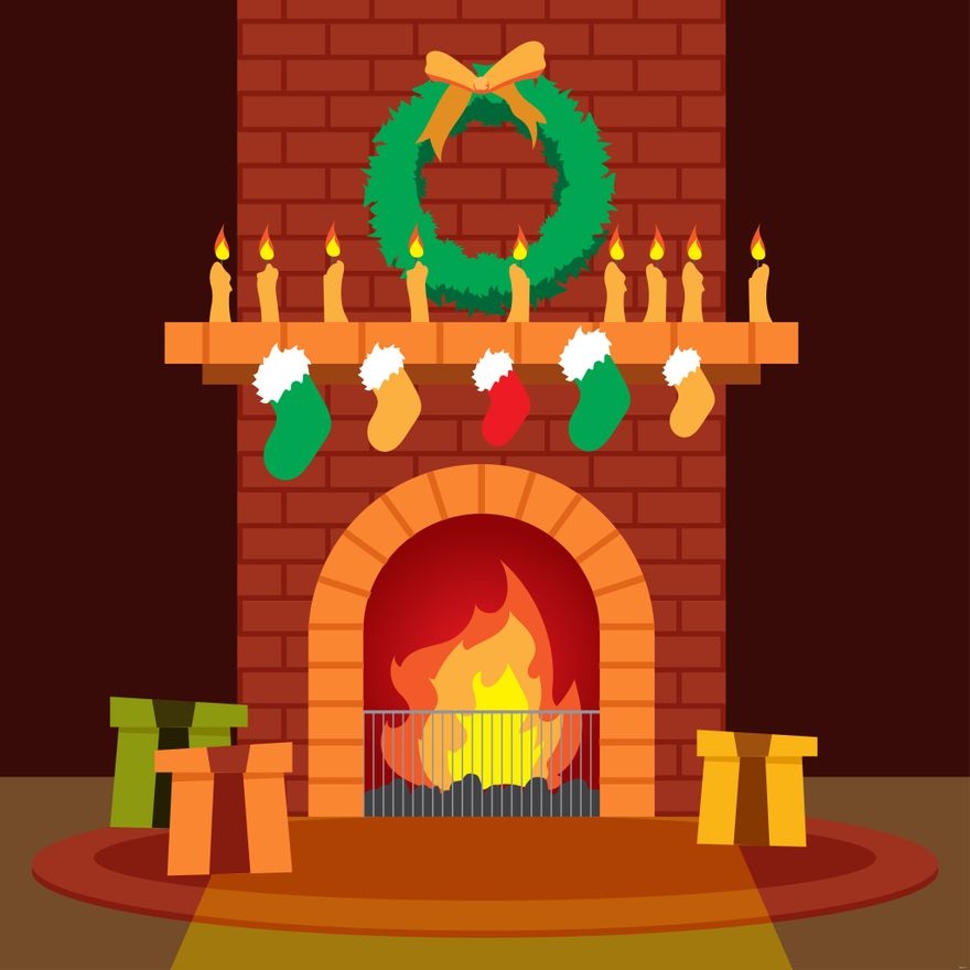 Christmas Fireplace Illustration In Illustrator JPG EPS PNG 