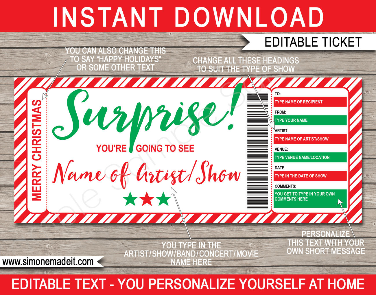 Printable Concert Ticket Gift Template Free