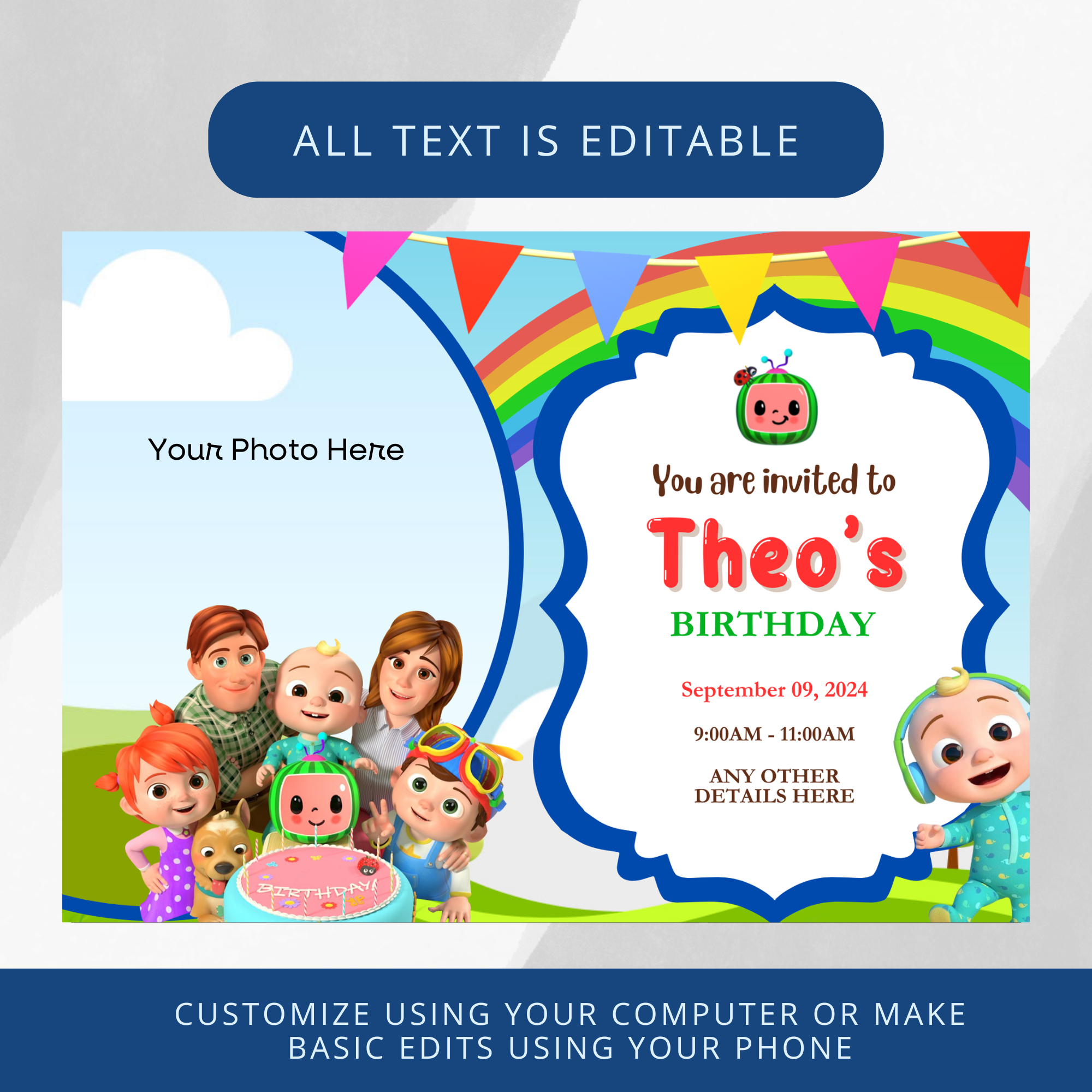 Printable Blank Cocomelon Invitation Template Free