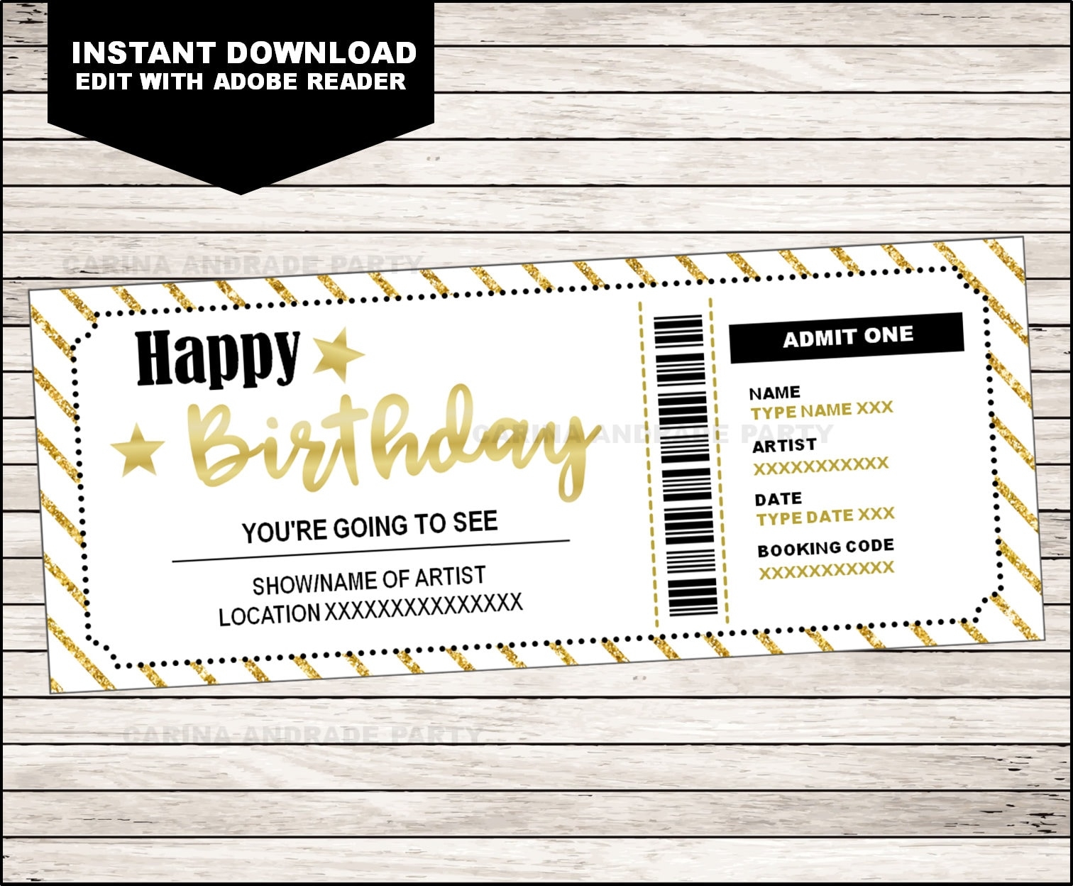 Concert Ticket Birthday Gift Printable Template Surprise Concert Show Band Gift Certificate EDITABLE Text INSTANT DOWNLOAD Etsy