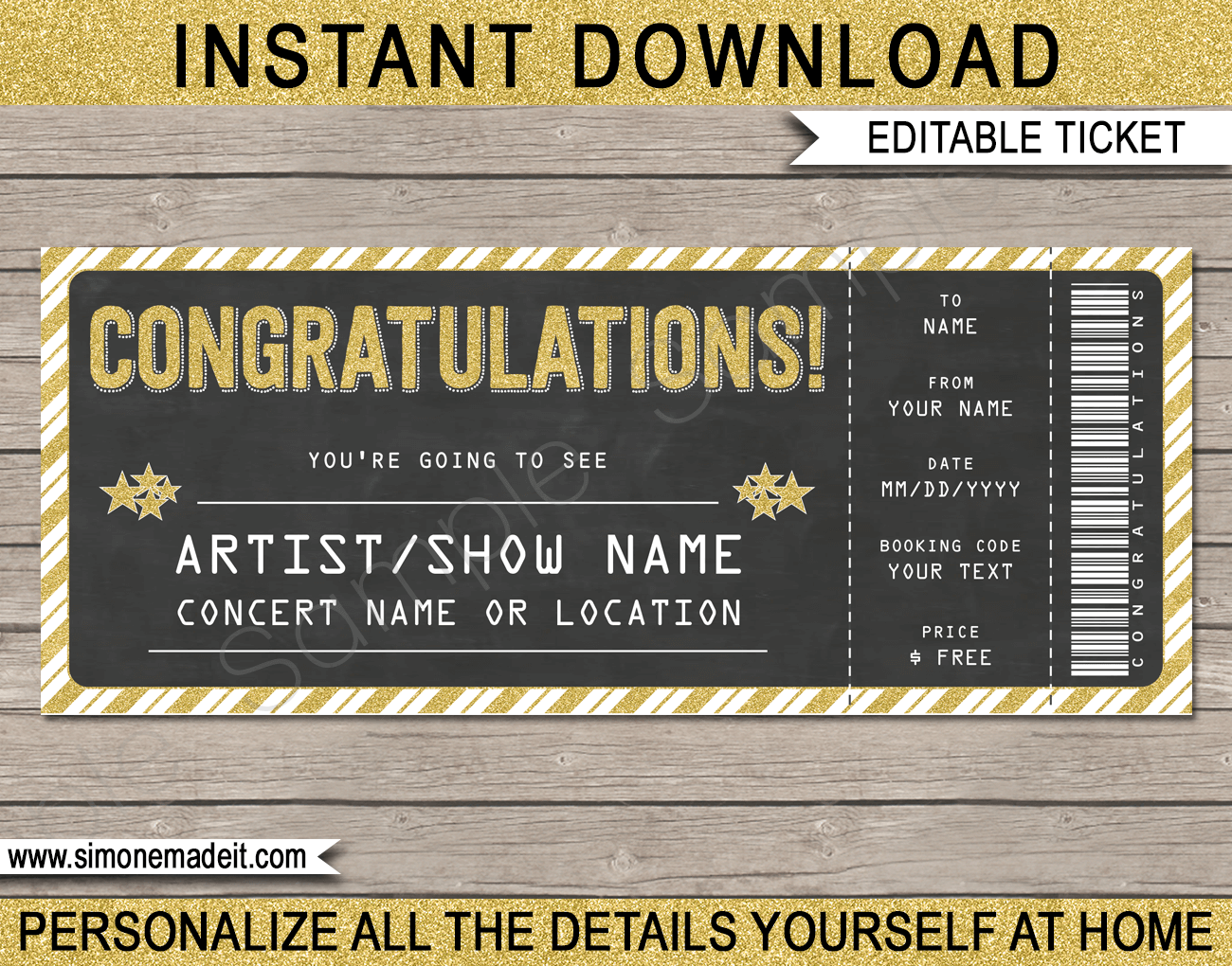 Printable Concert Ticket Gift Template Free