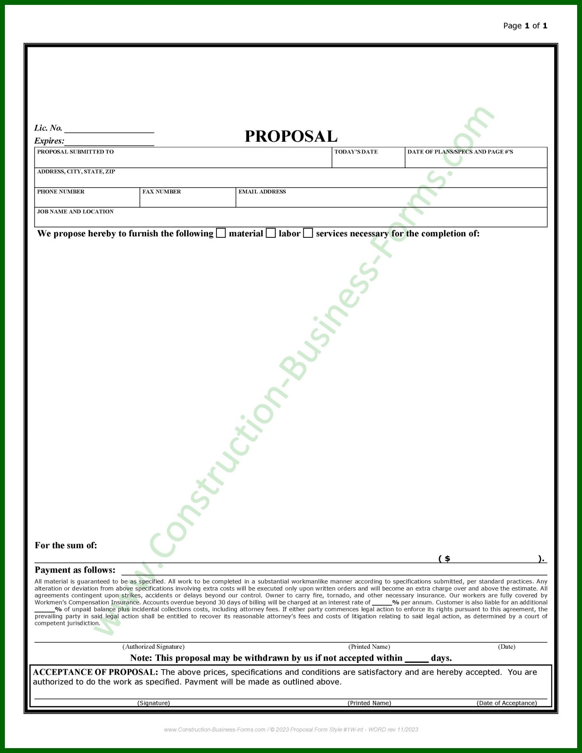 Printable Free Bid Proposal Template Pdf