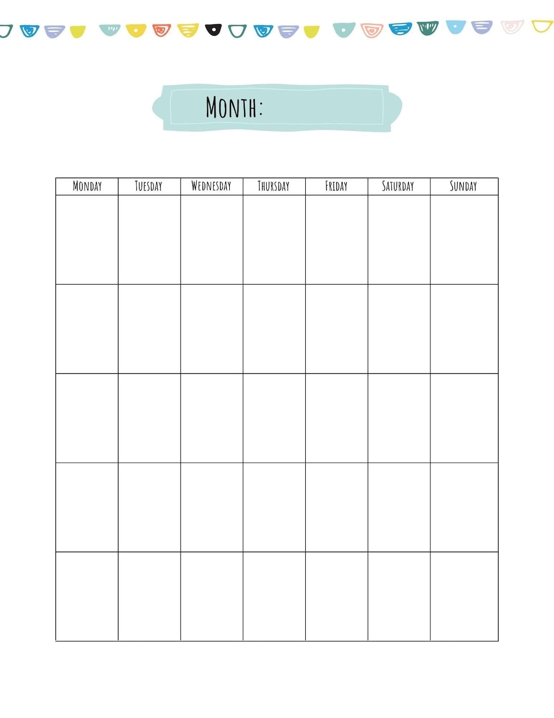 Printable Calendar Template Blank