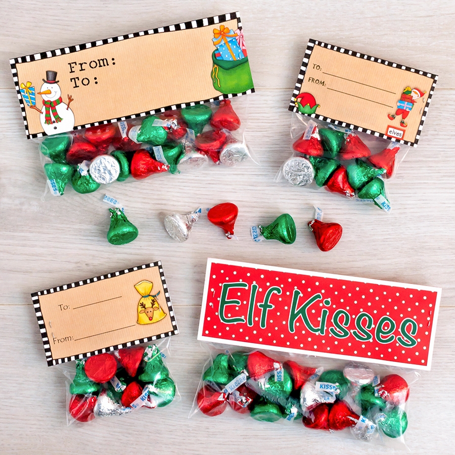 Cute Elf Kisses Treat Bag Topper Printable
