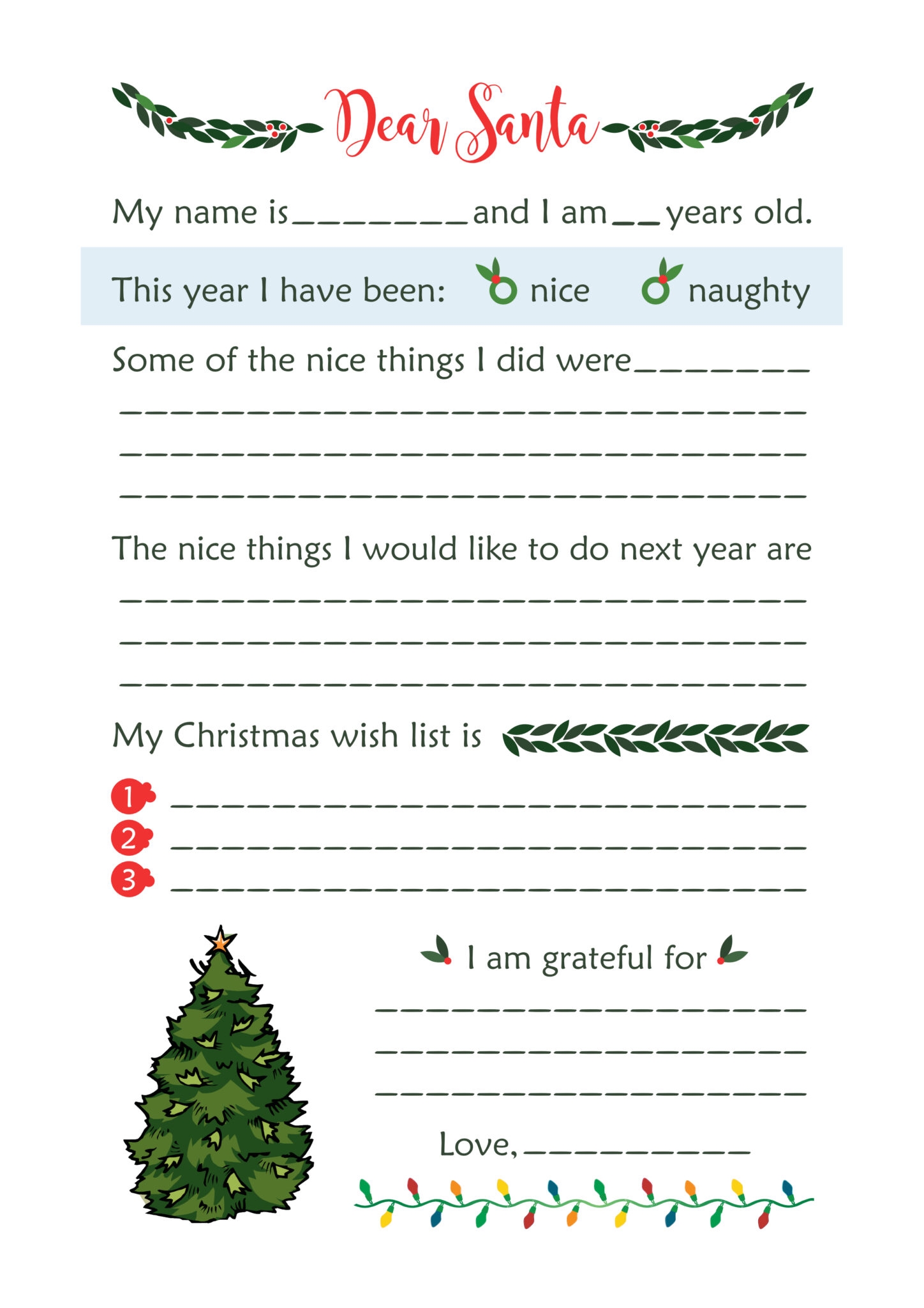 Santa Wish List Template Free Printable