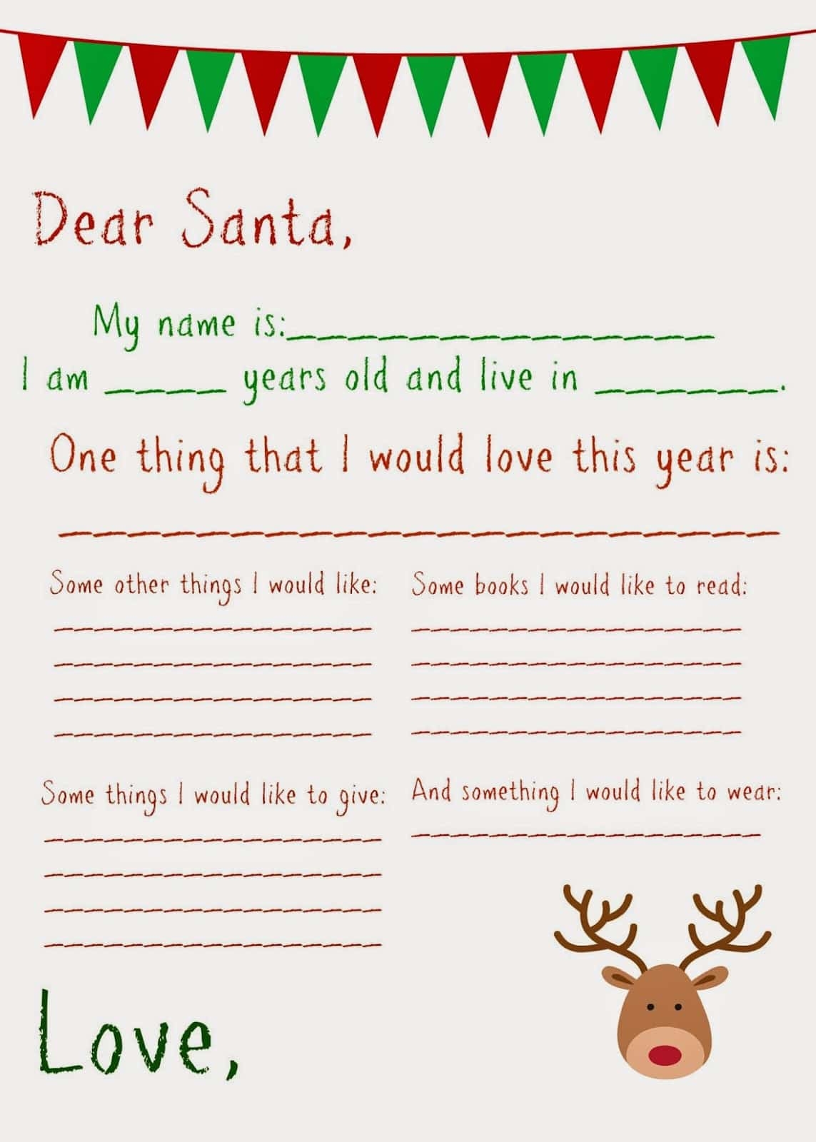 Printable Santa Letter Template Free