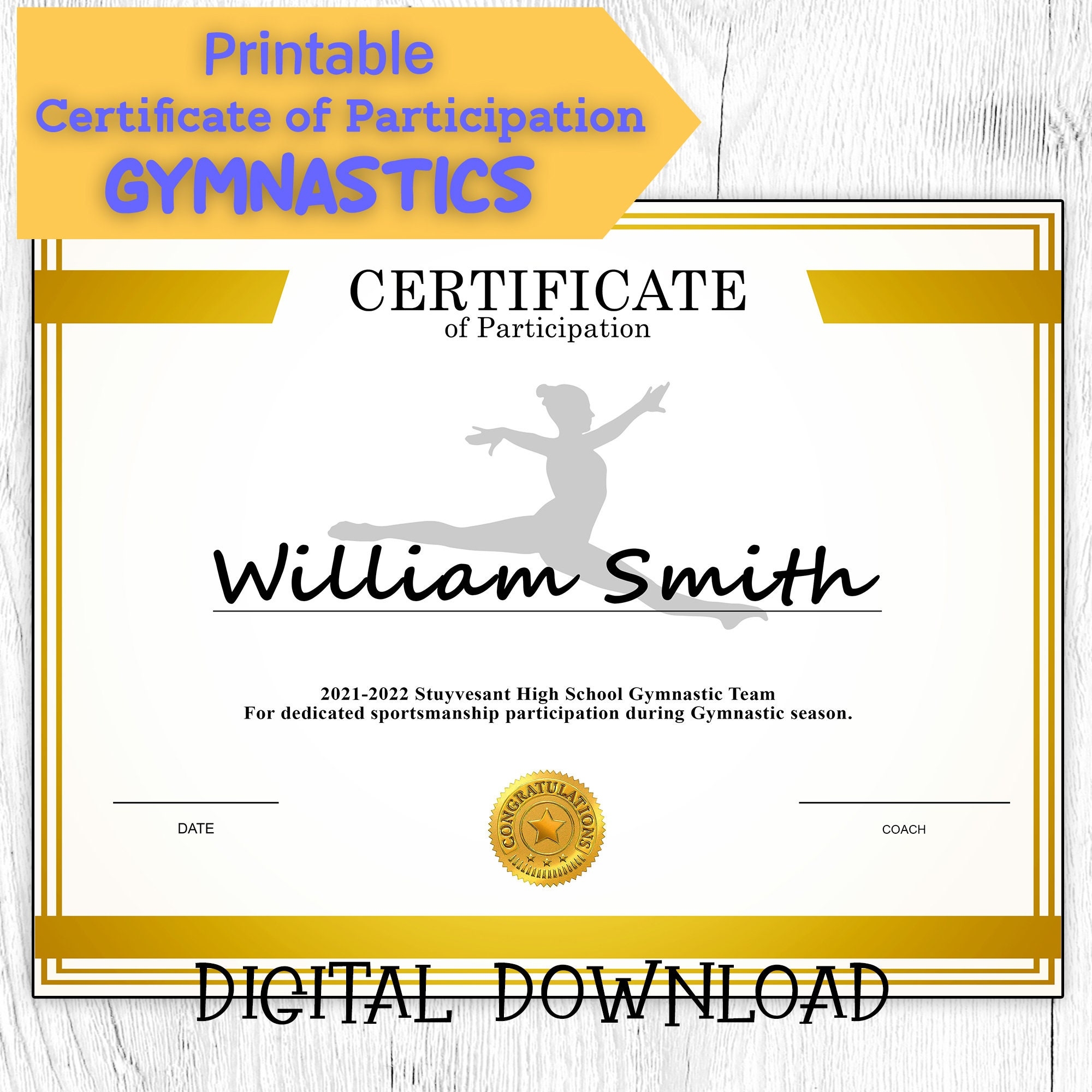 DIY Editable And Printable Sports Certificate Template Gymnastics 