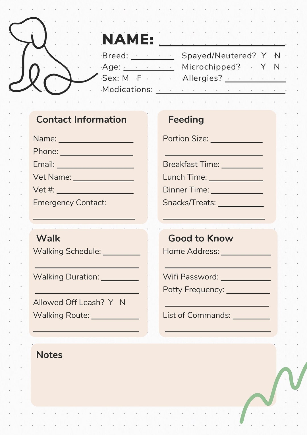 Dog Sitter Instructions Dog Walker Instructions Pet Sitter Template Pet Sitter Instructions Printable Forms Dog Sitter Checklist Etsy