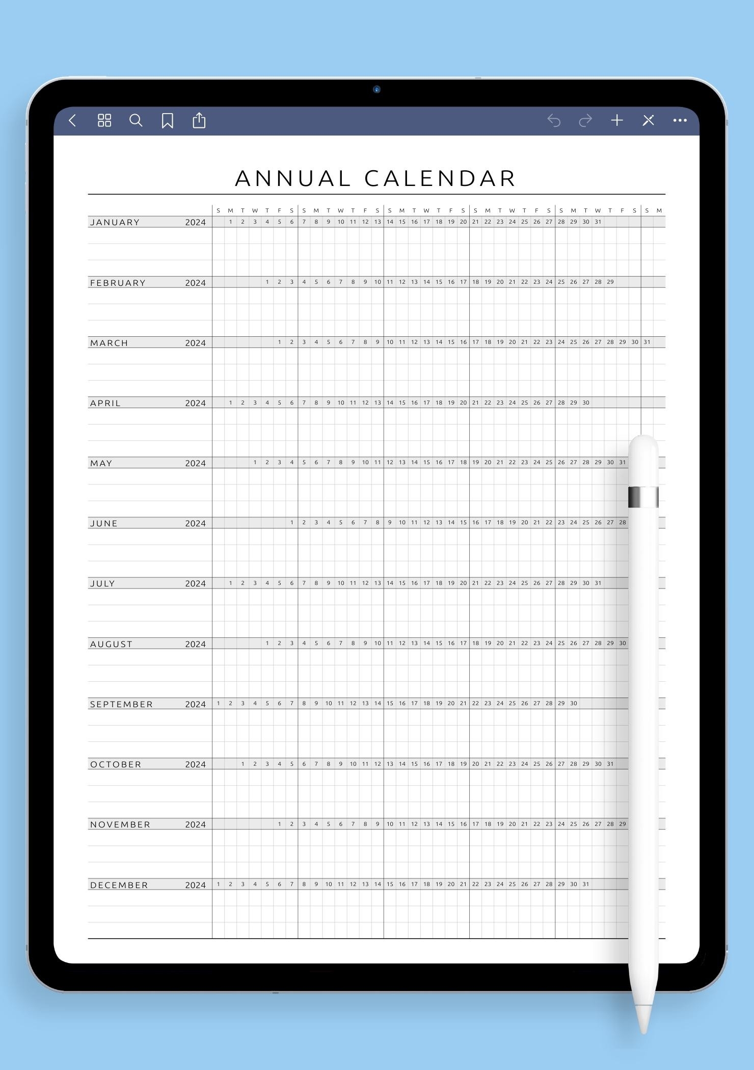 Download Printable Annual Calendar Template Original Style PDF