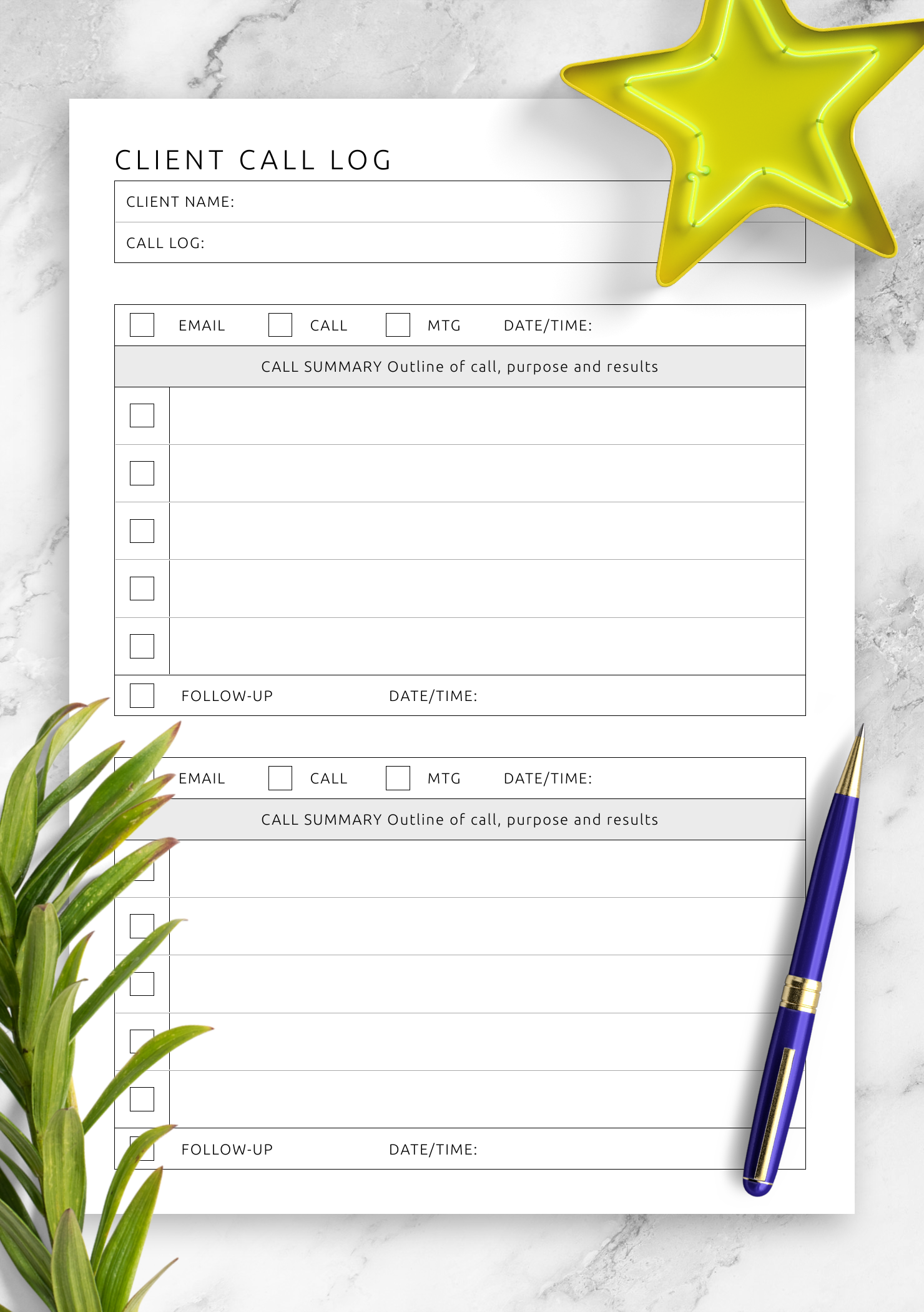 Free Printable Phone Call Log Template