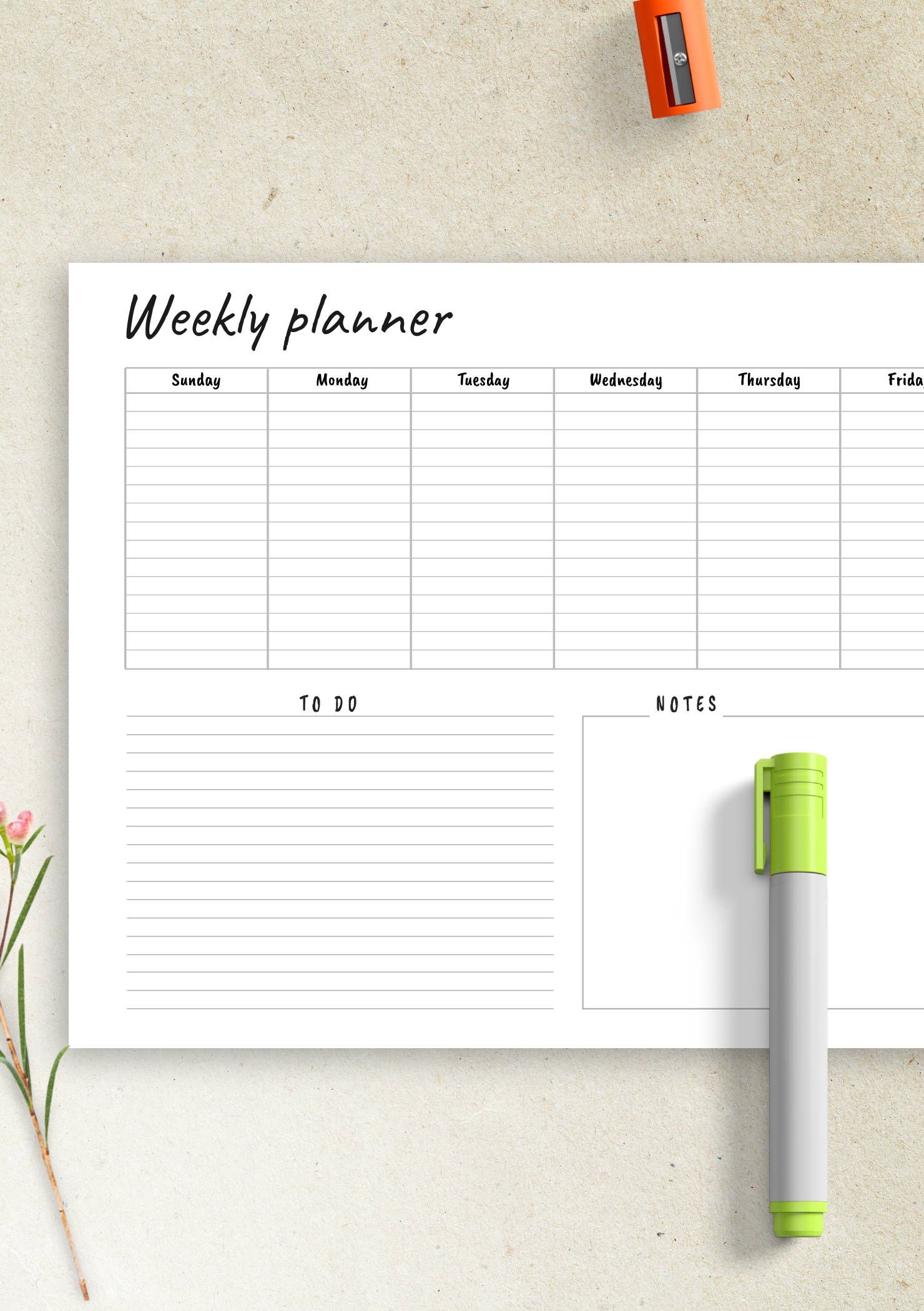 Download Printable Horizontal Weekly Journal Template PDF