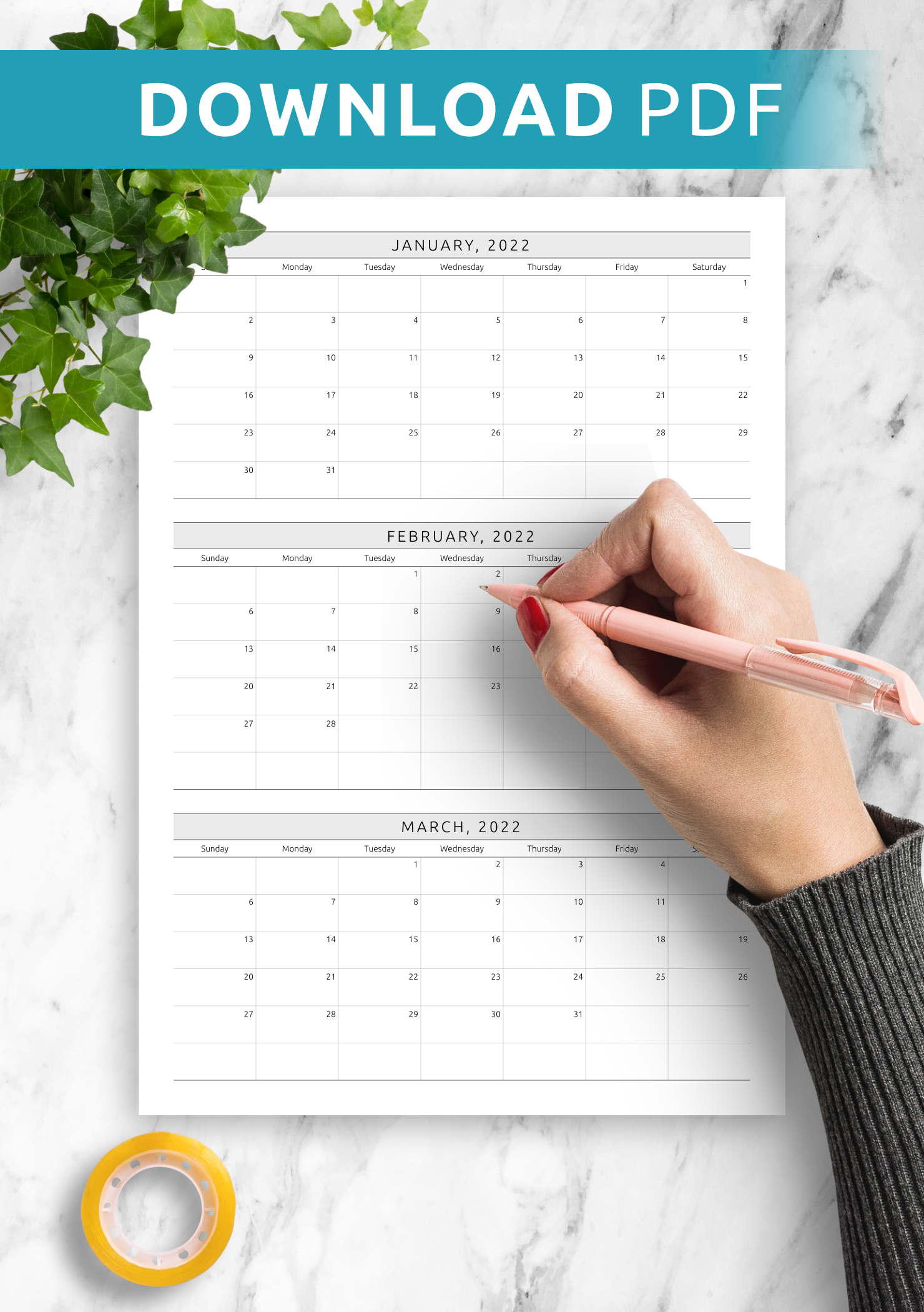 Free Printable Three Month Calendar Templates