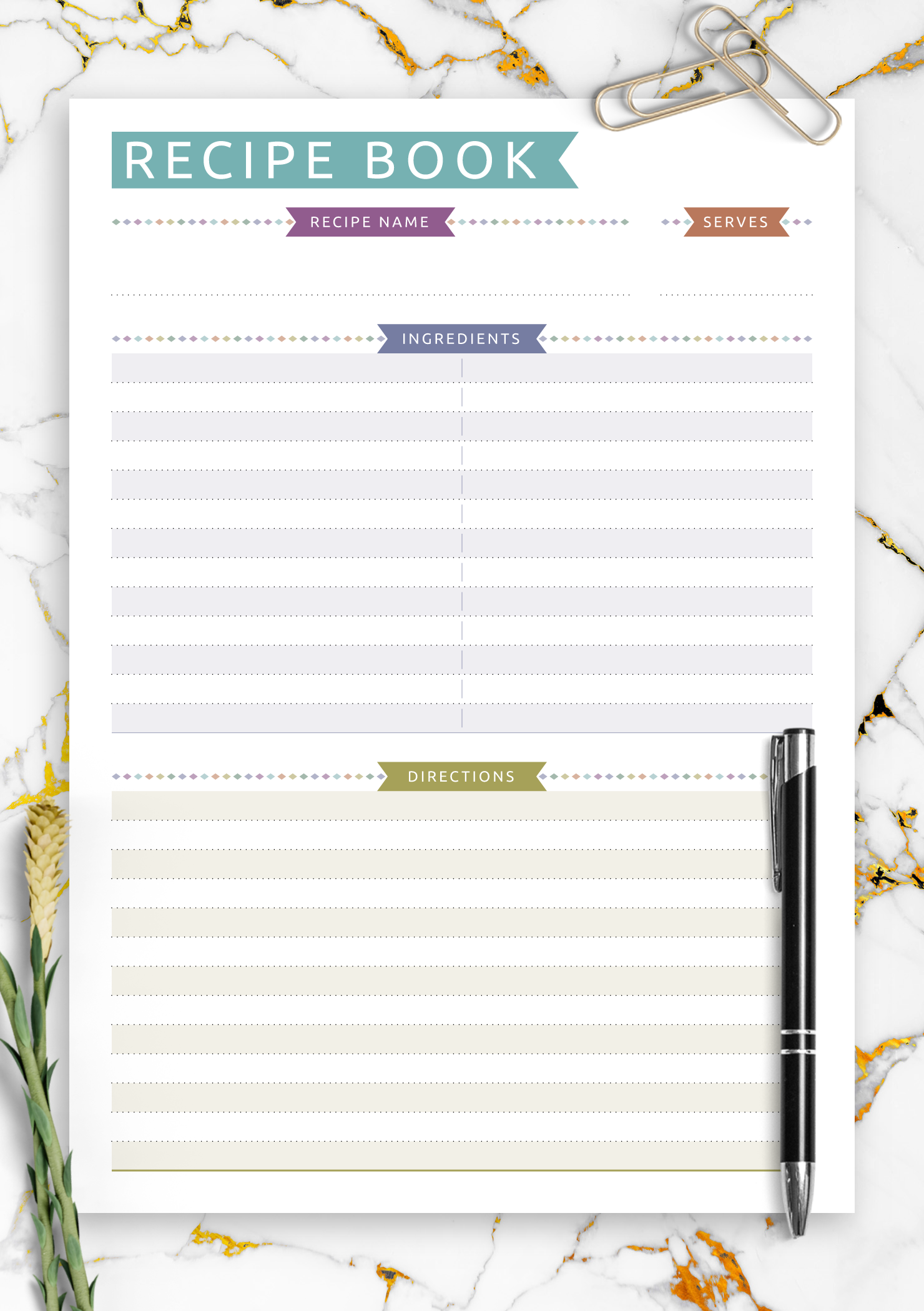 Printable Cookbook Template Free