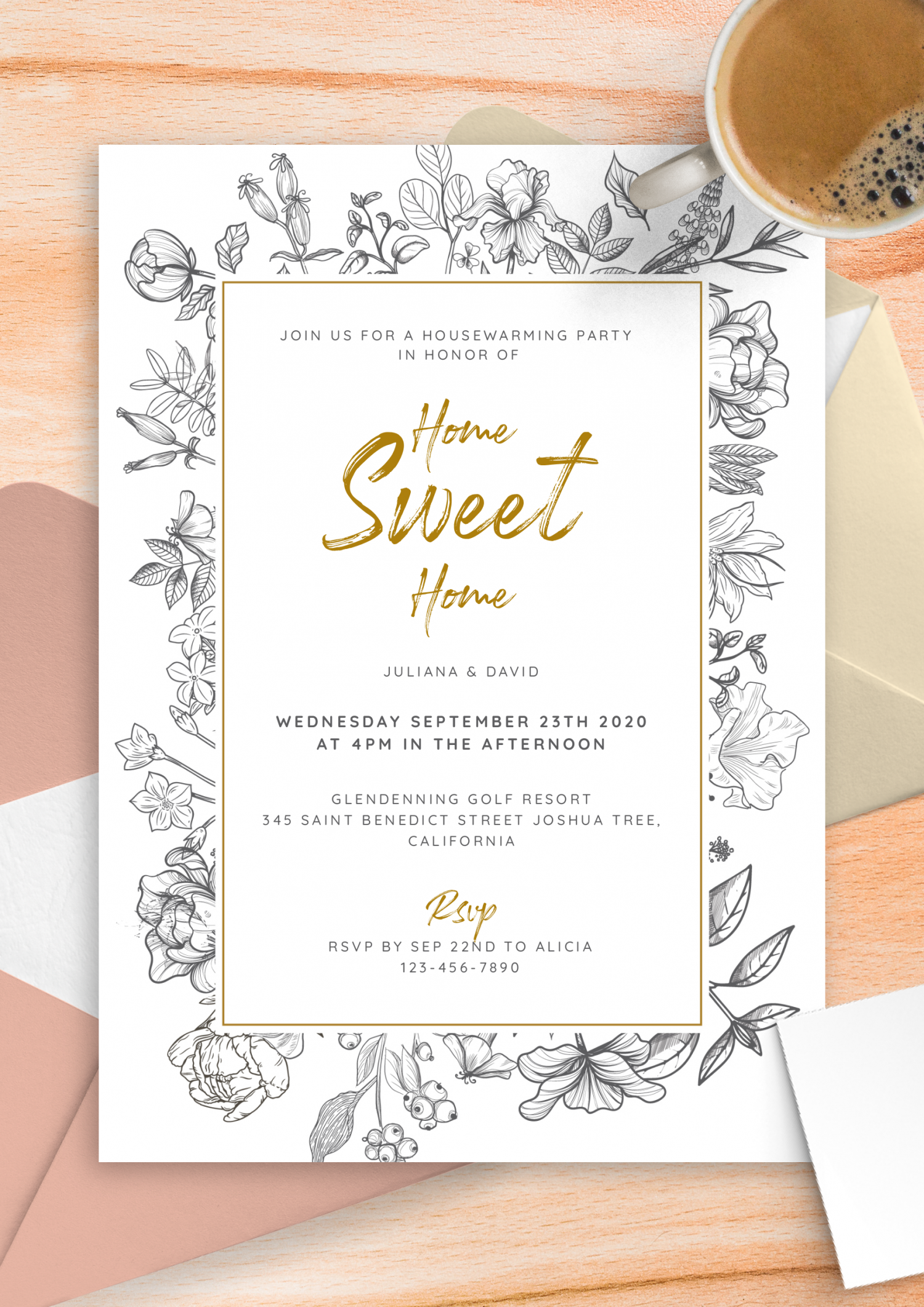 Download Printable Vintage Flowers Housewarming Invitation PDF