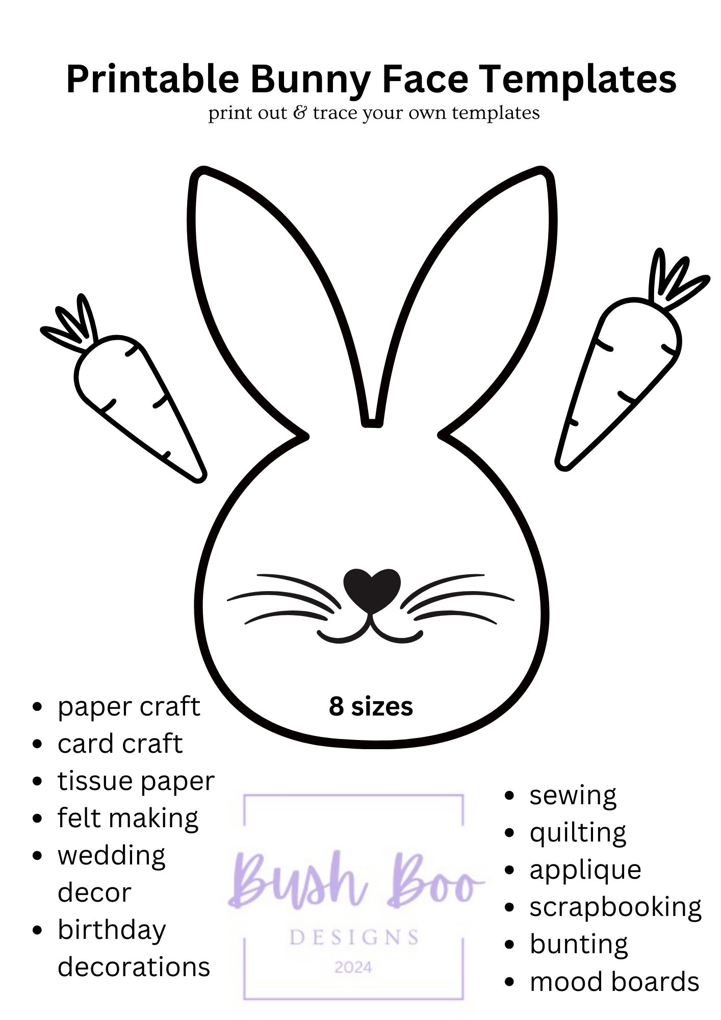 Easter Bunny Face Templates Print Out 4 Page Bunny Face Template Papercraft Project INSTANT PDF Download Easter Project Kids Craft Activity Etsy