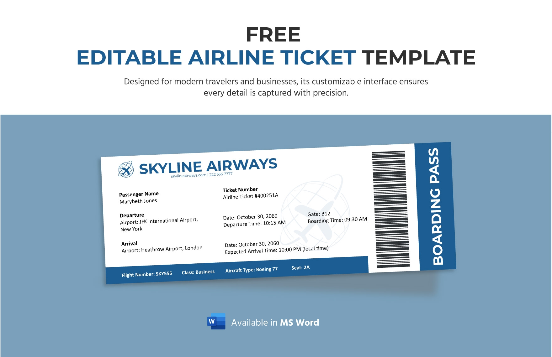 Editable Airline Ticket Templates In PDF To Download