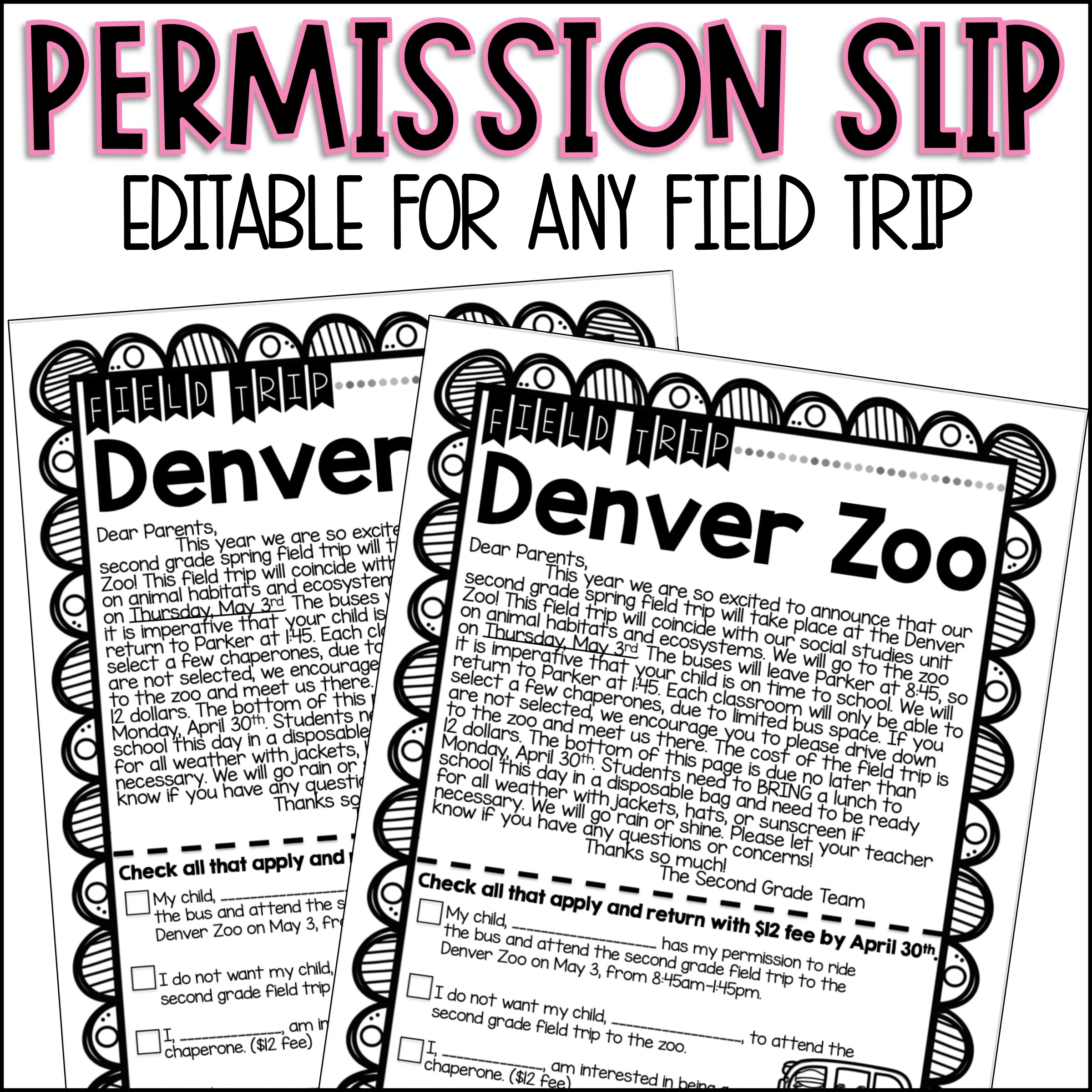 Editable Field Trip Permission Slip Template