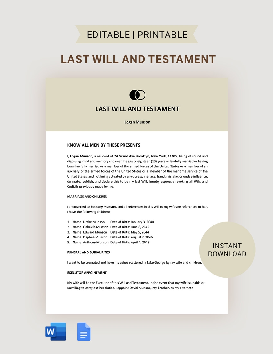 Editable Last Will And Testament Templates In Google Docs To Download