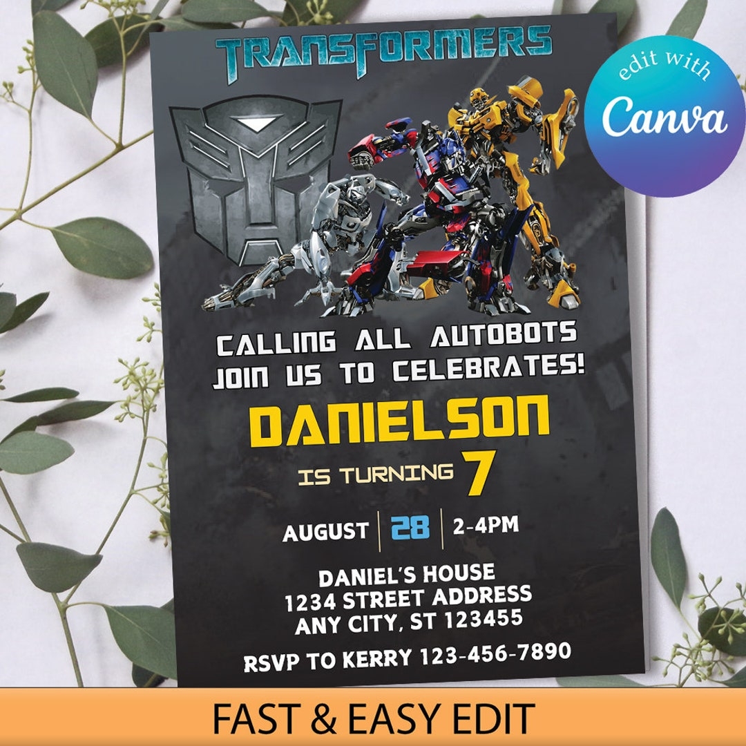 Editable Rescue Bots Transformers Birthday Invitation Template Optimus Prime Invite Bumblebee Invitation Transformers Party Etsy