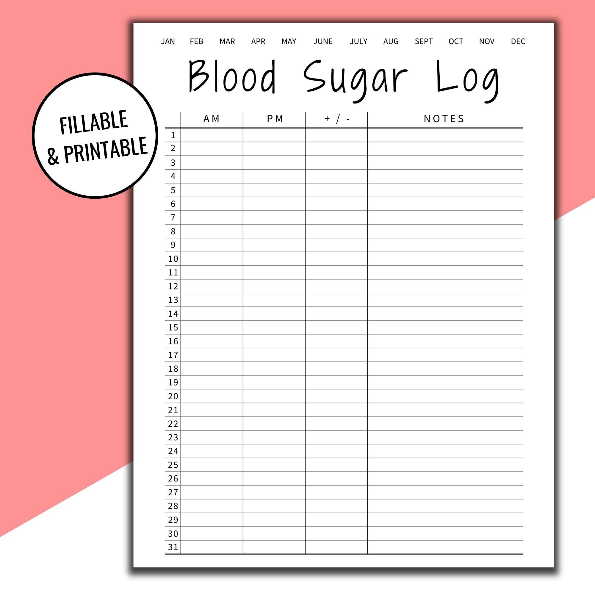 Diabetes Log Sheet Free Printable