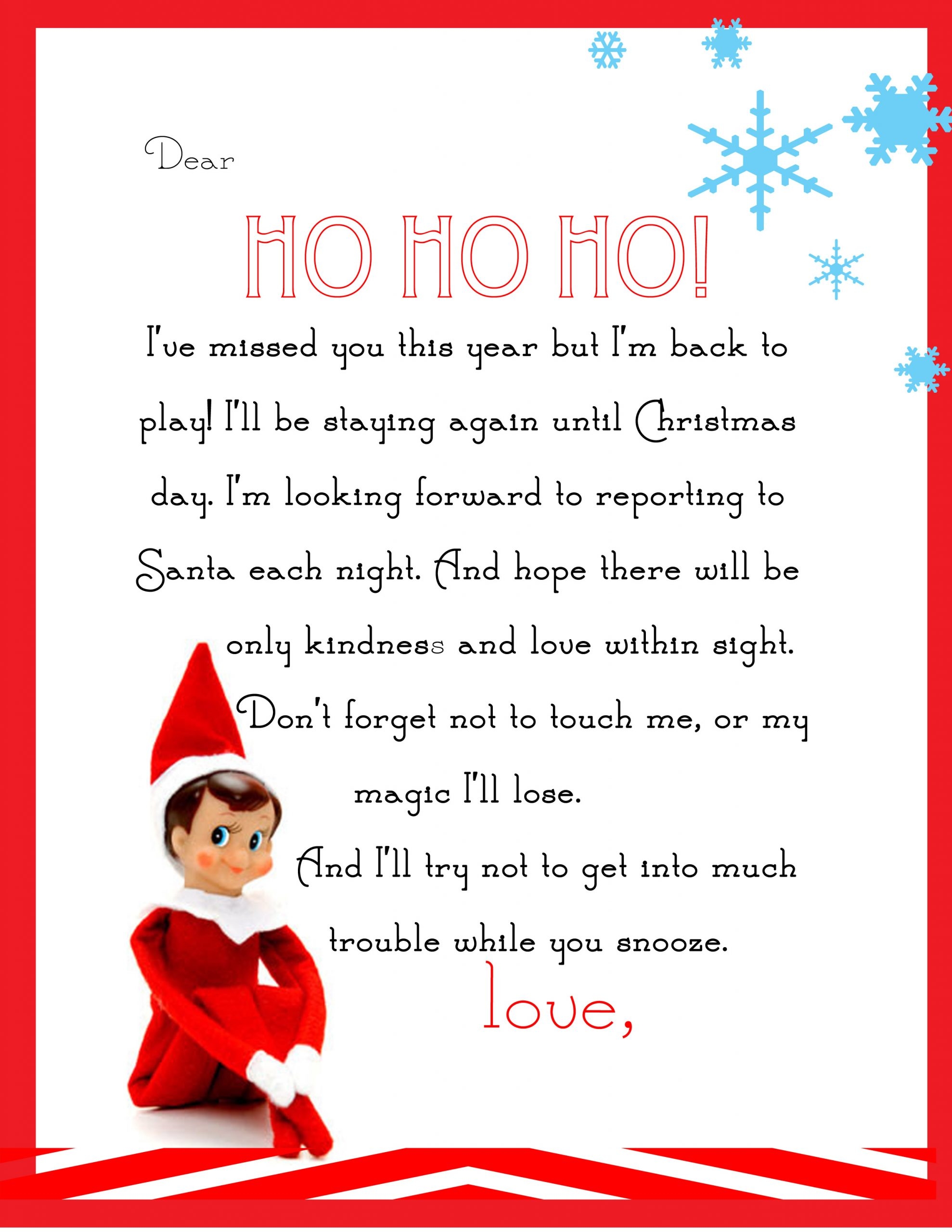 Welcome Back Elf Letter Free Printable