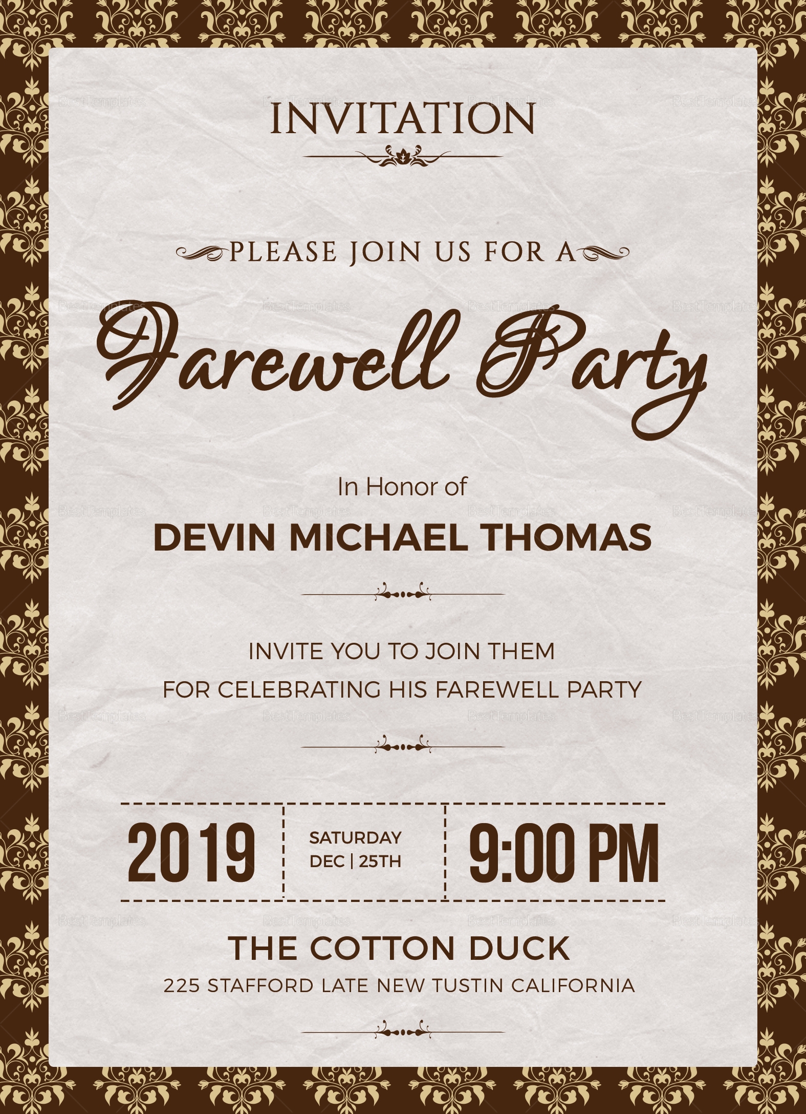 Farewell Invitation Free Printable Template