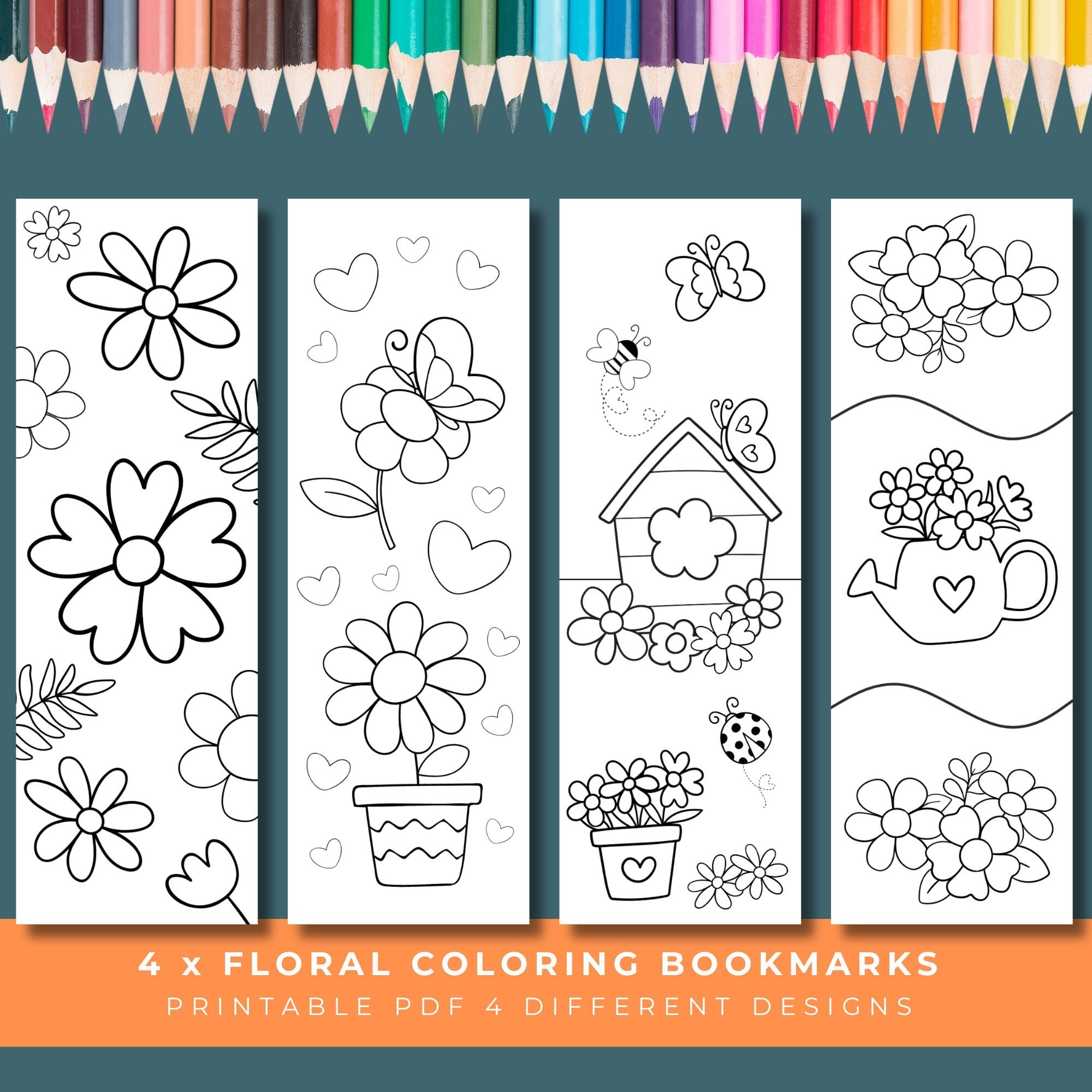 Flowers Coloring Bookmarks Flower Bookmarks Floral Coloring Printable Bookmark Bookmarks To Color Cute Coloring Bookmarks DIY Bookmarks Etsy