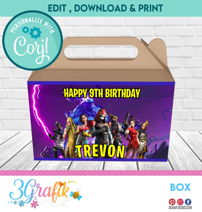  Fortnite Box Label Fortnite Birthday Party Fortnite Decoration