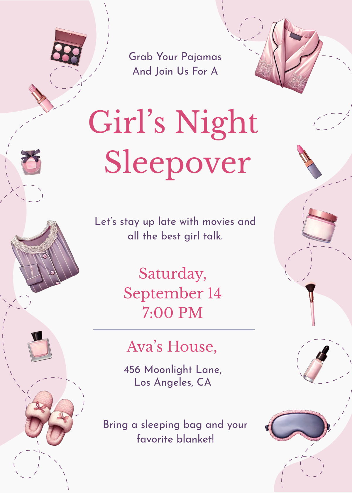 Free Aesthetic Girls Night Sleepover Invitation Template To Edit Online